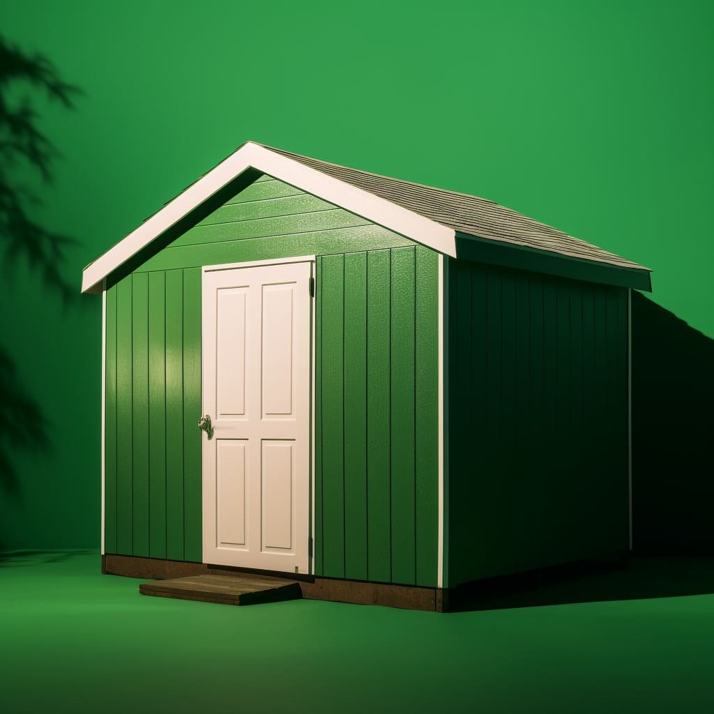 Storage Shed on a Solid Green Background