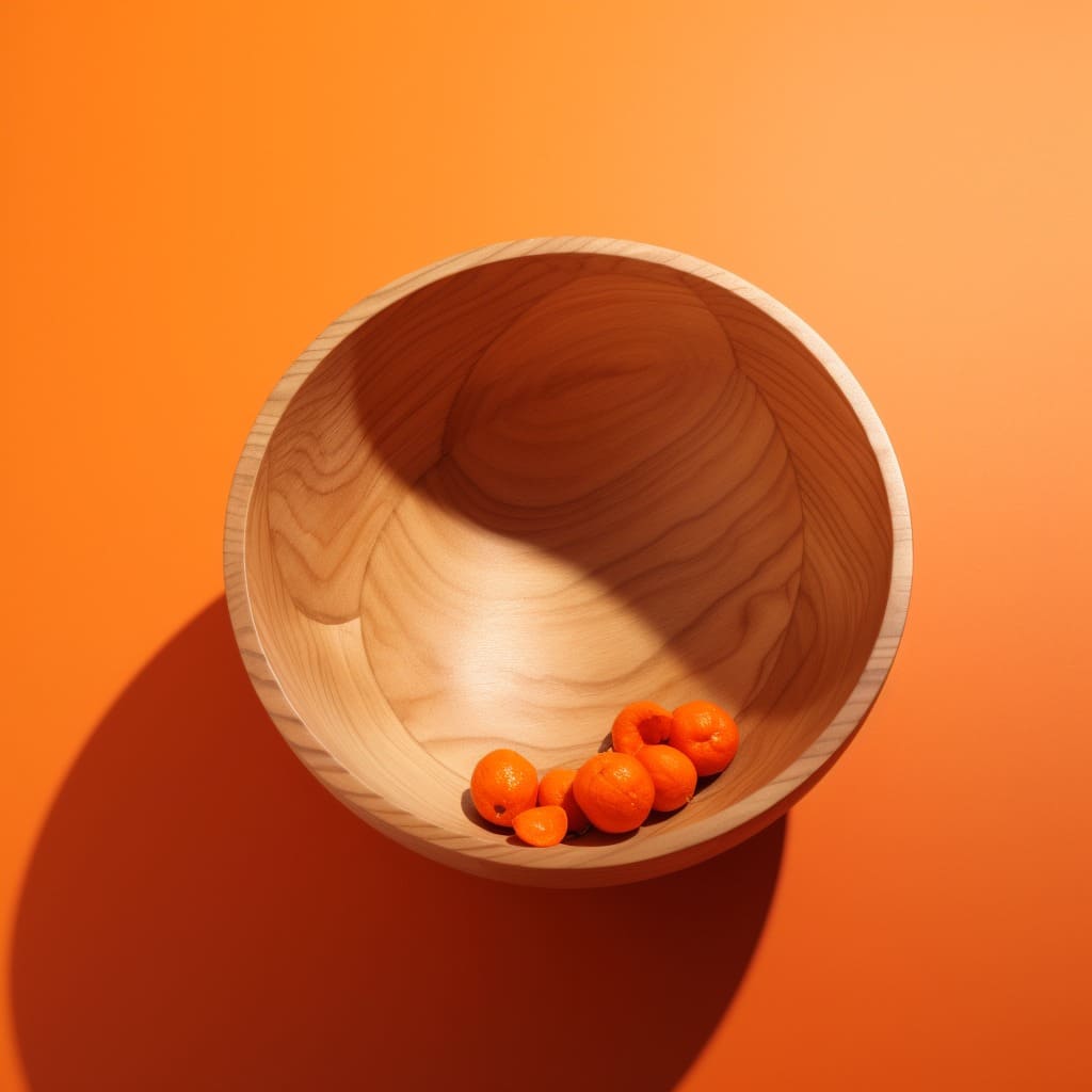 Wooden Salad Bowl Orange Background