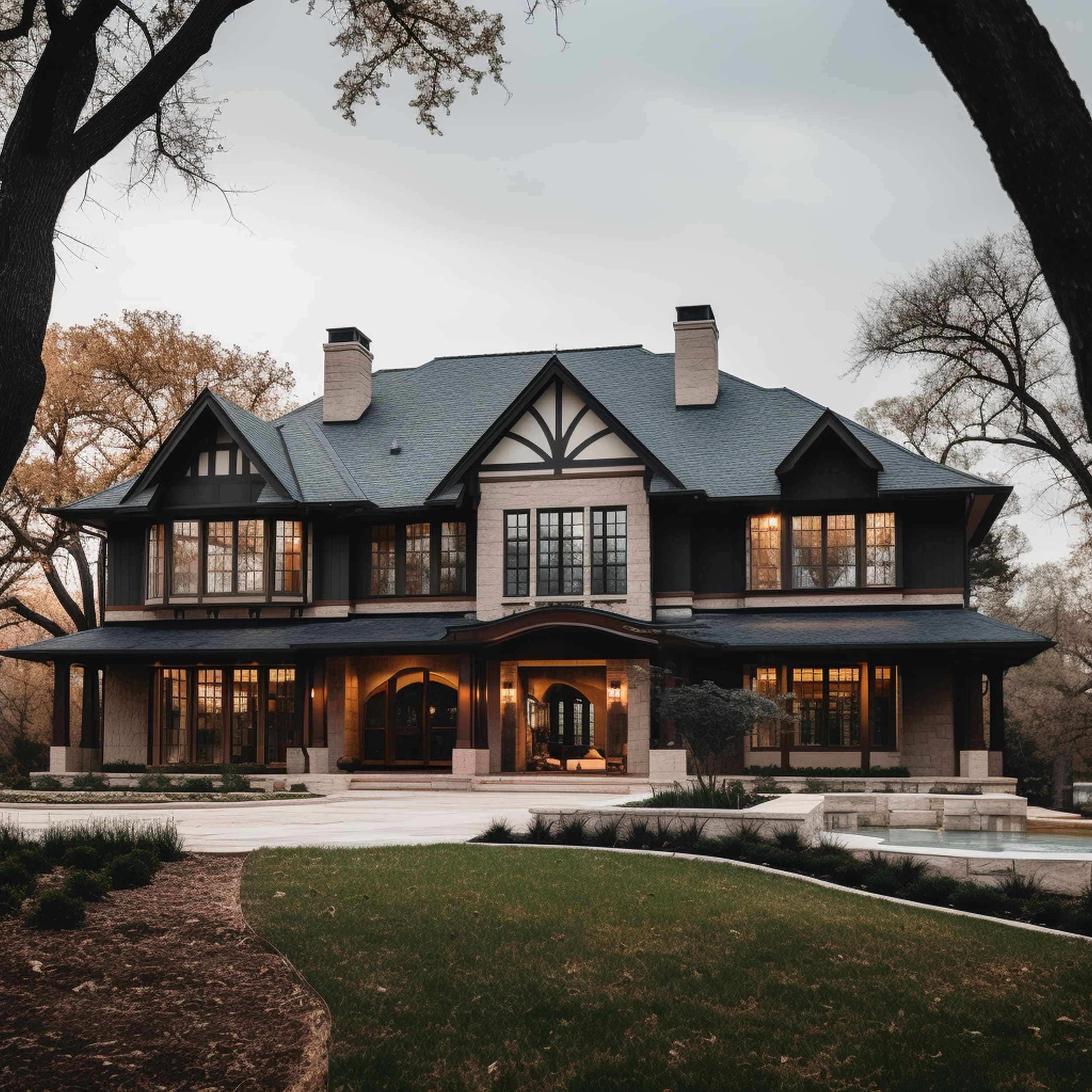 A Large House With a Hip and Black Roof