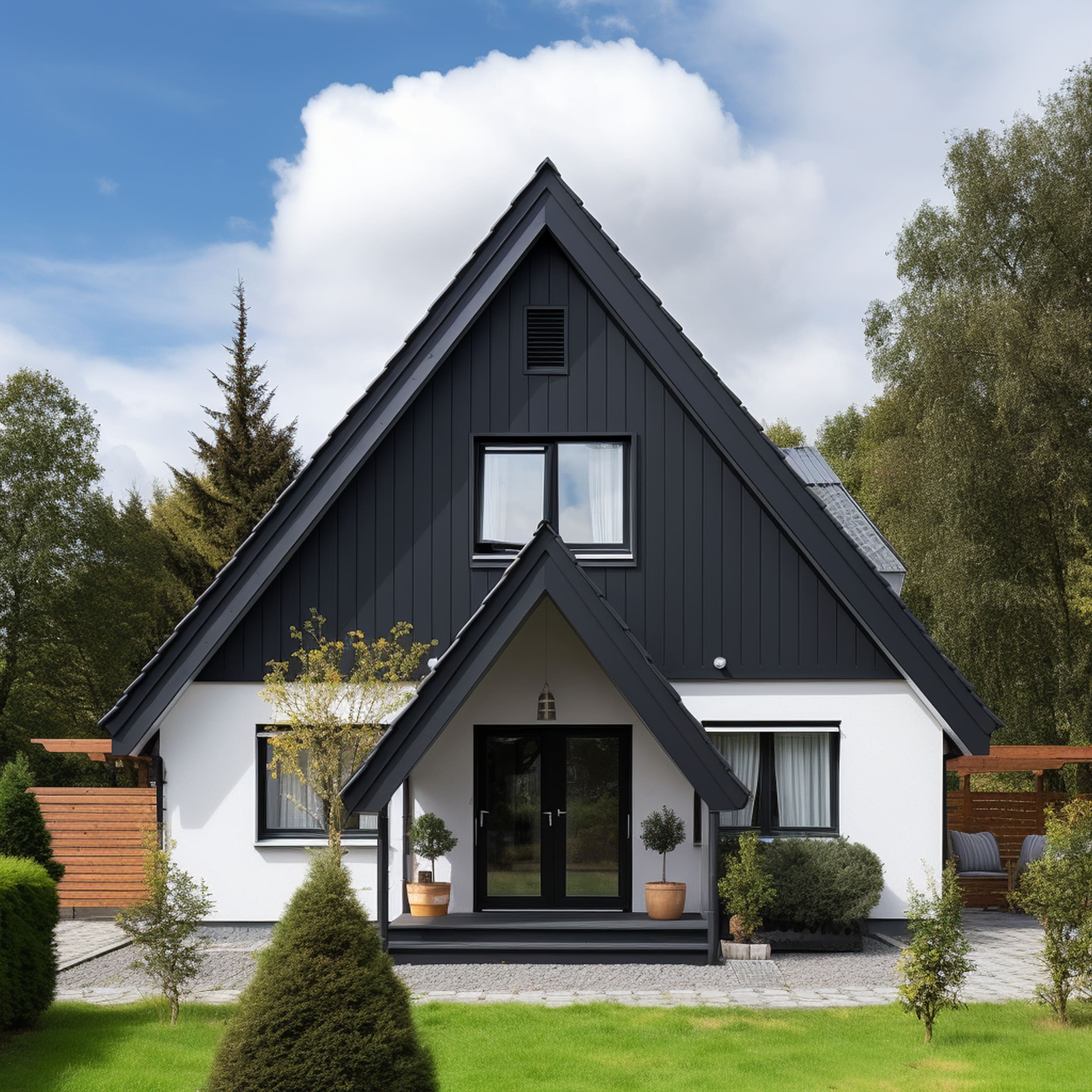 A House With a Gable Roof and a Black and White Exterior