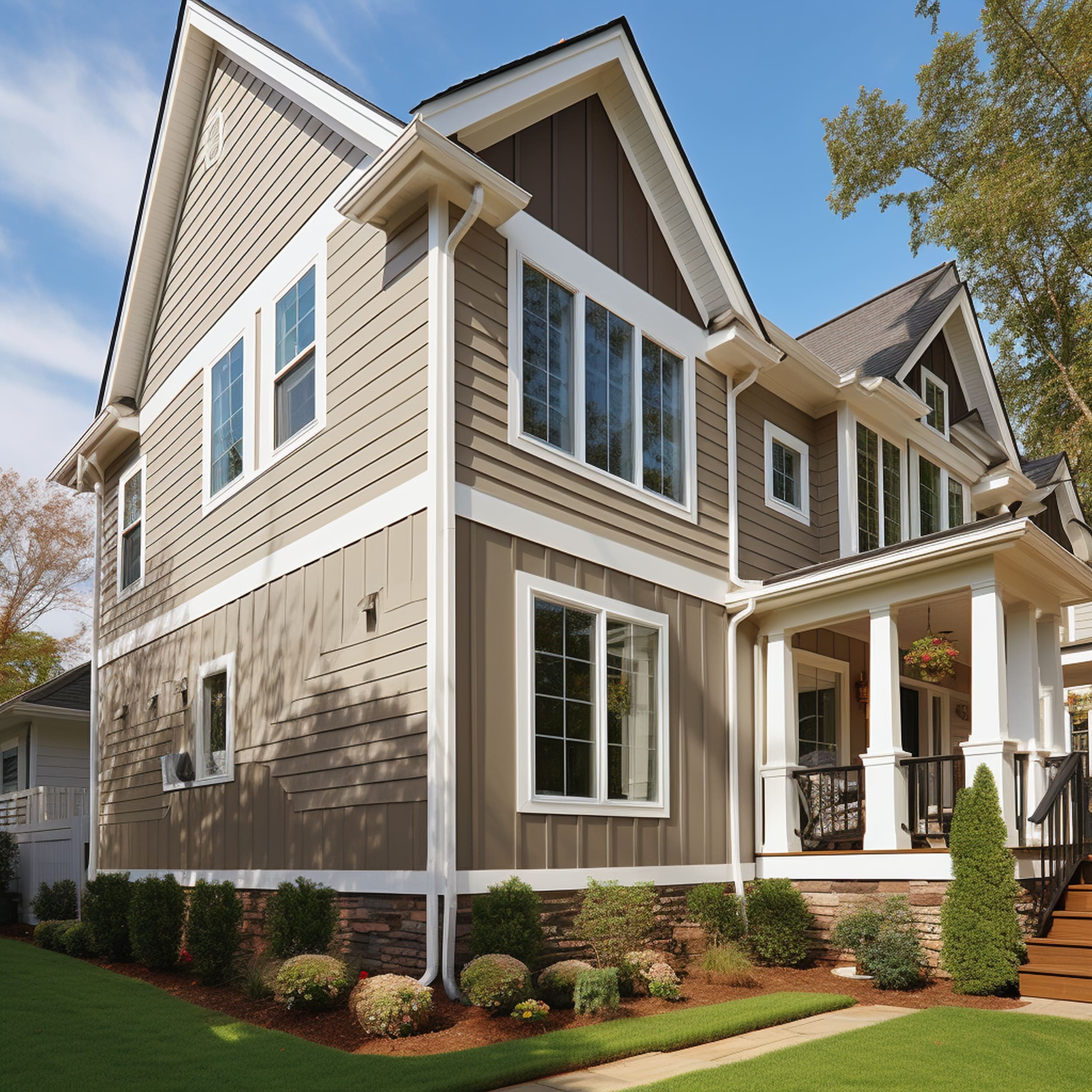 A Neutral Toned House With a Vinyl Board and Batten Siding