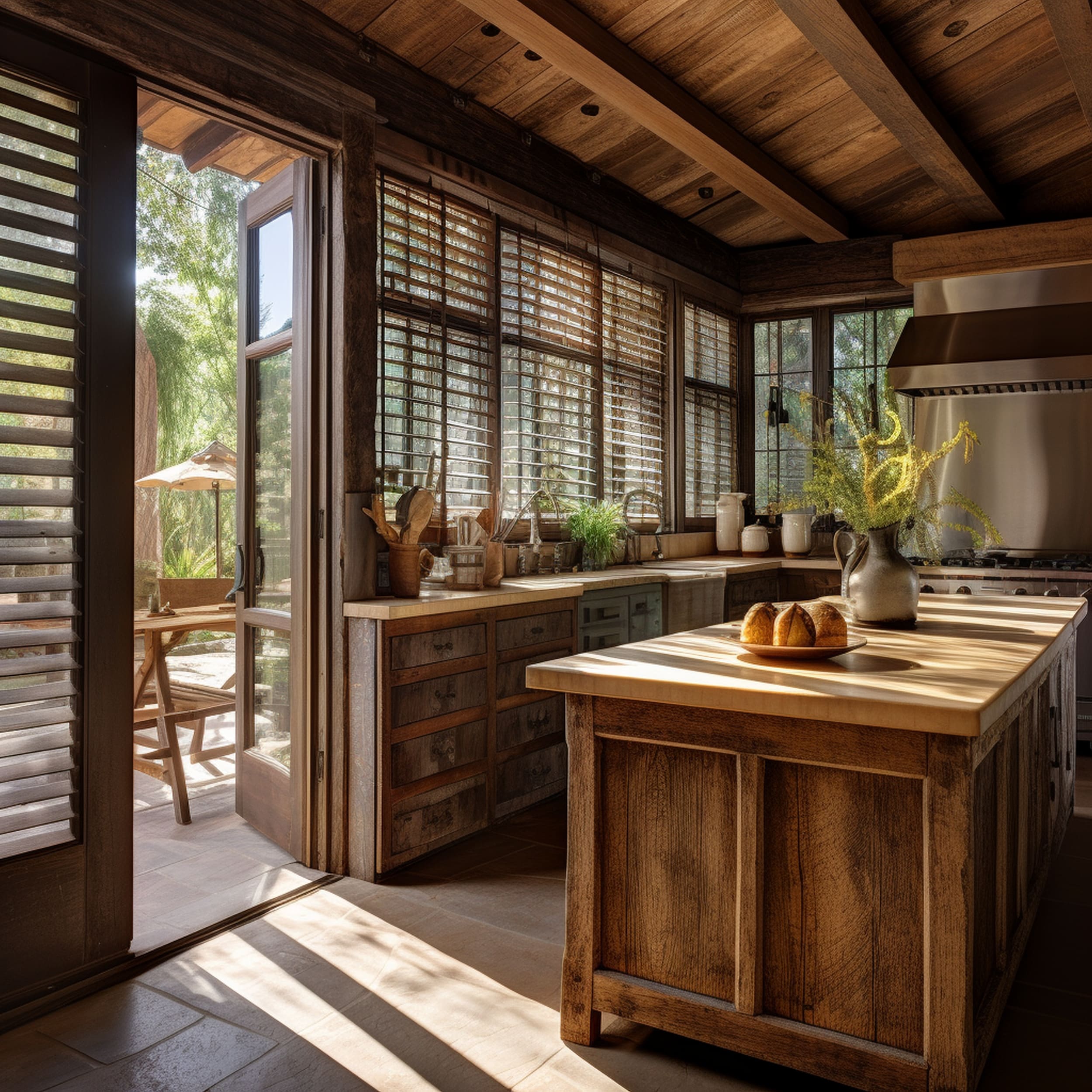 A Rustic Glass Door With Shutters
