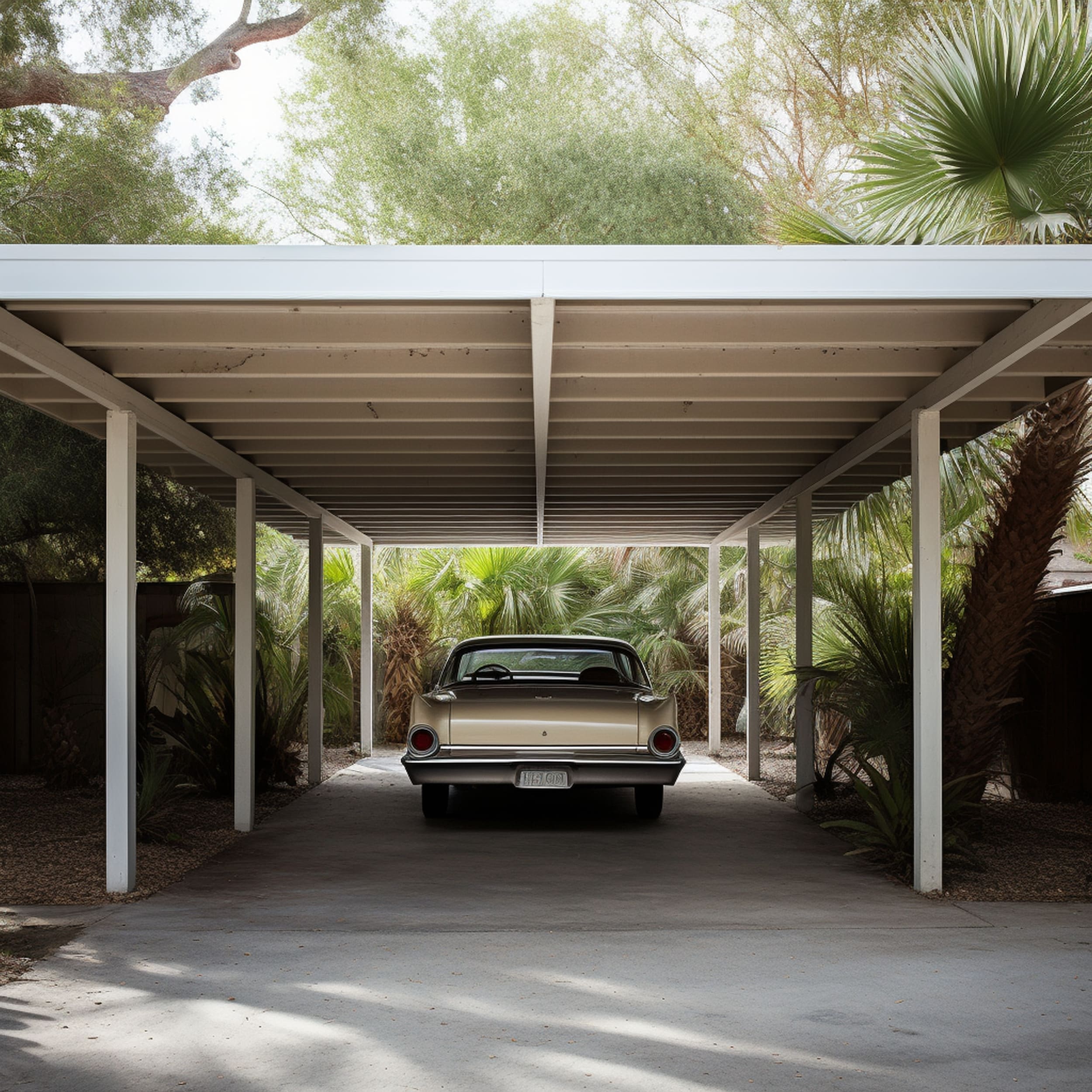 A White Carport With a Parked Car Underneath