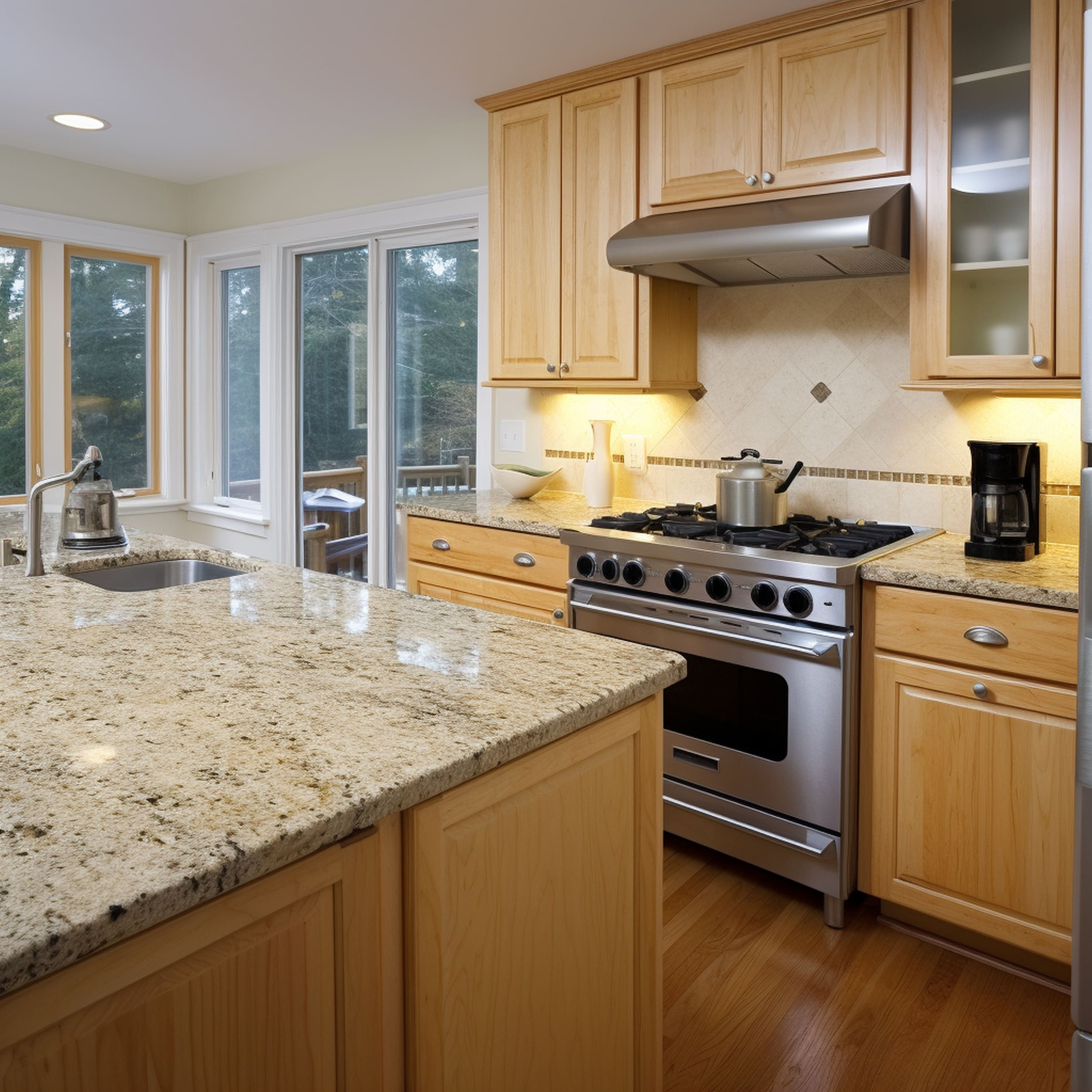 A Classic Neutral Toned Kitchen With Santa Cecilia Granite Countertops