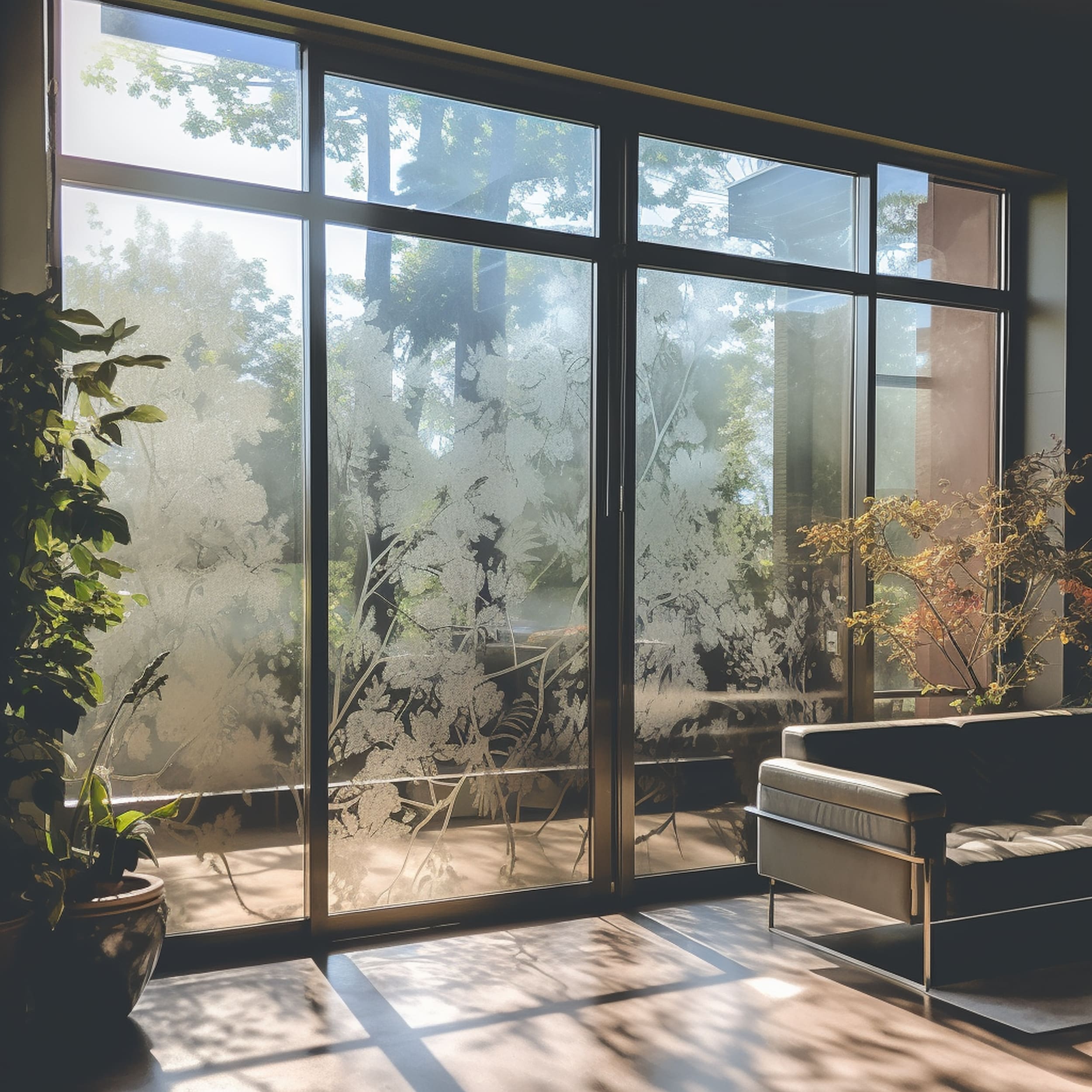 A Glass Door Covered With a Window Film