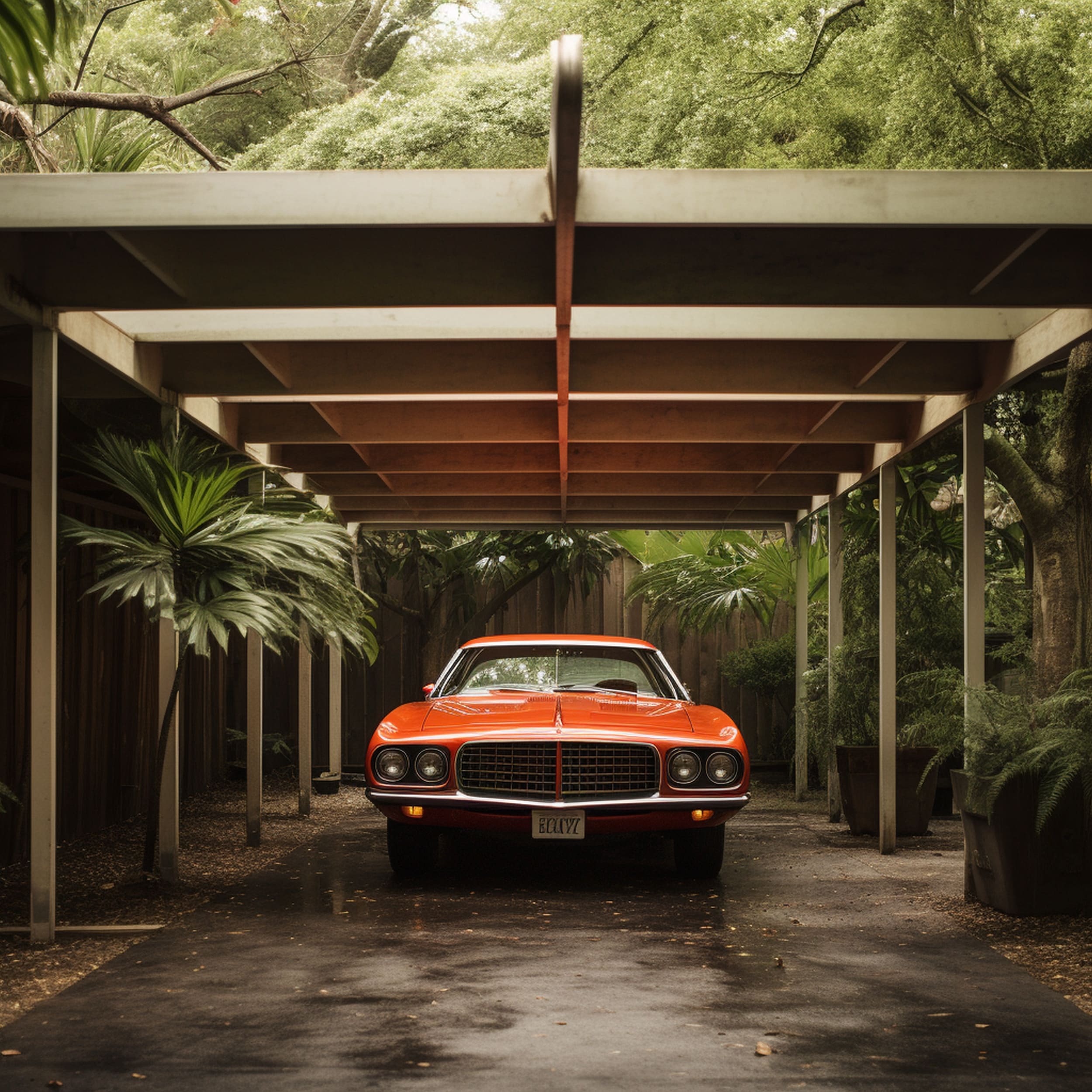 A Modern Carport With a Red Car Parked Underneath