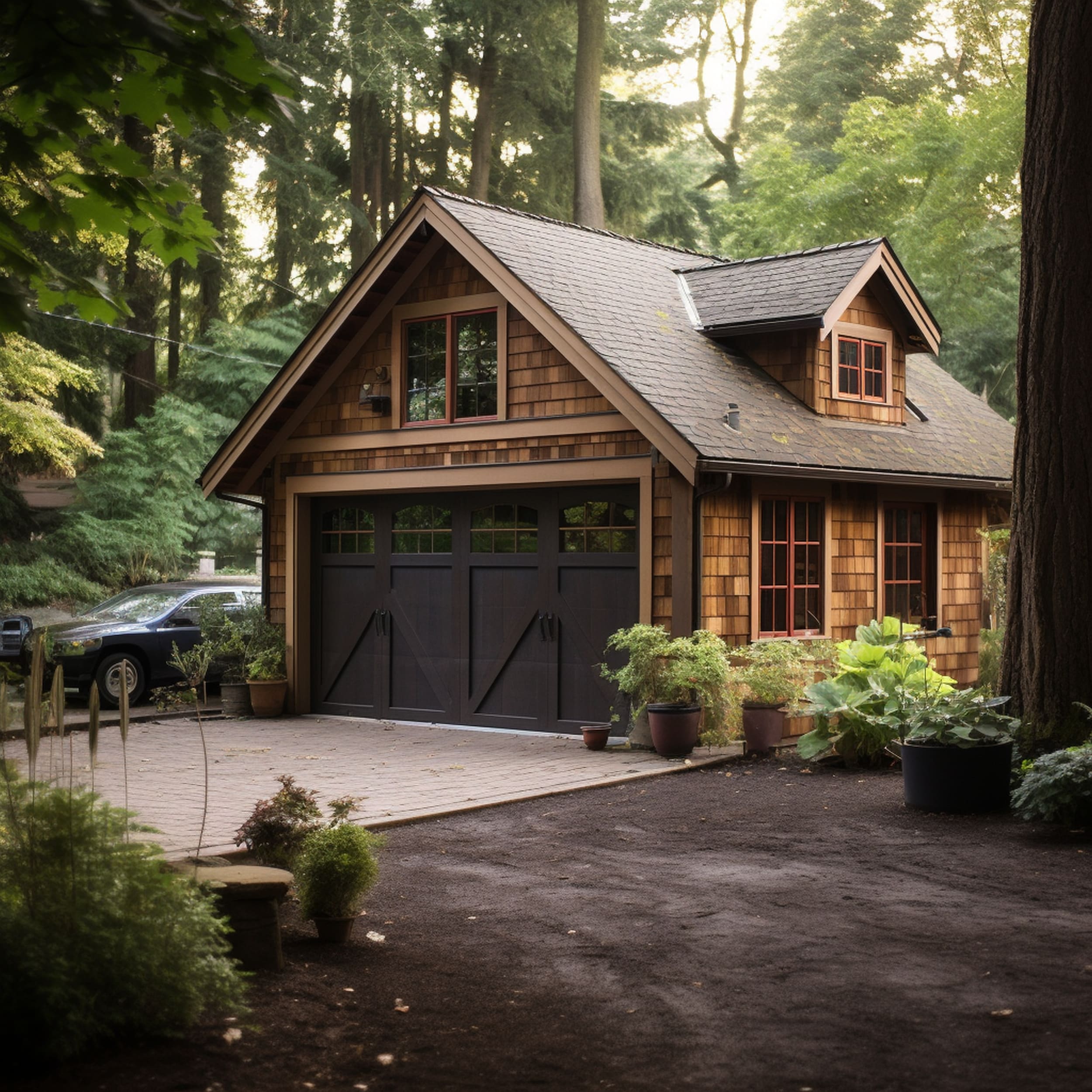 A Detached Garage in a Forested Area
