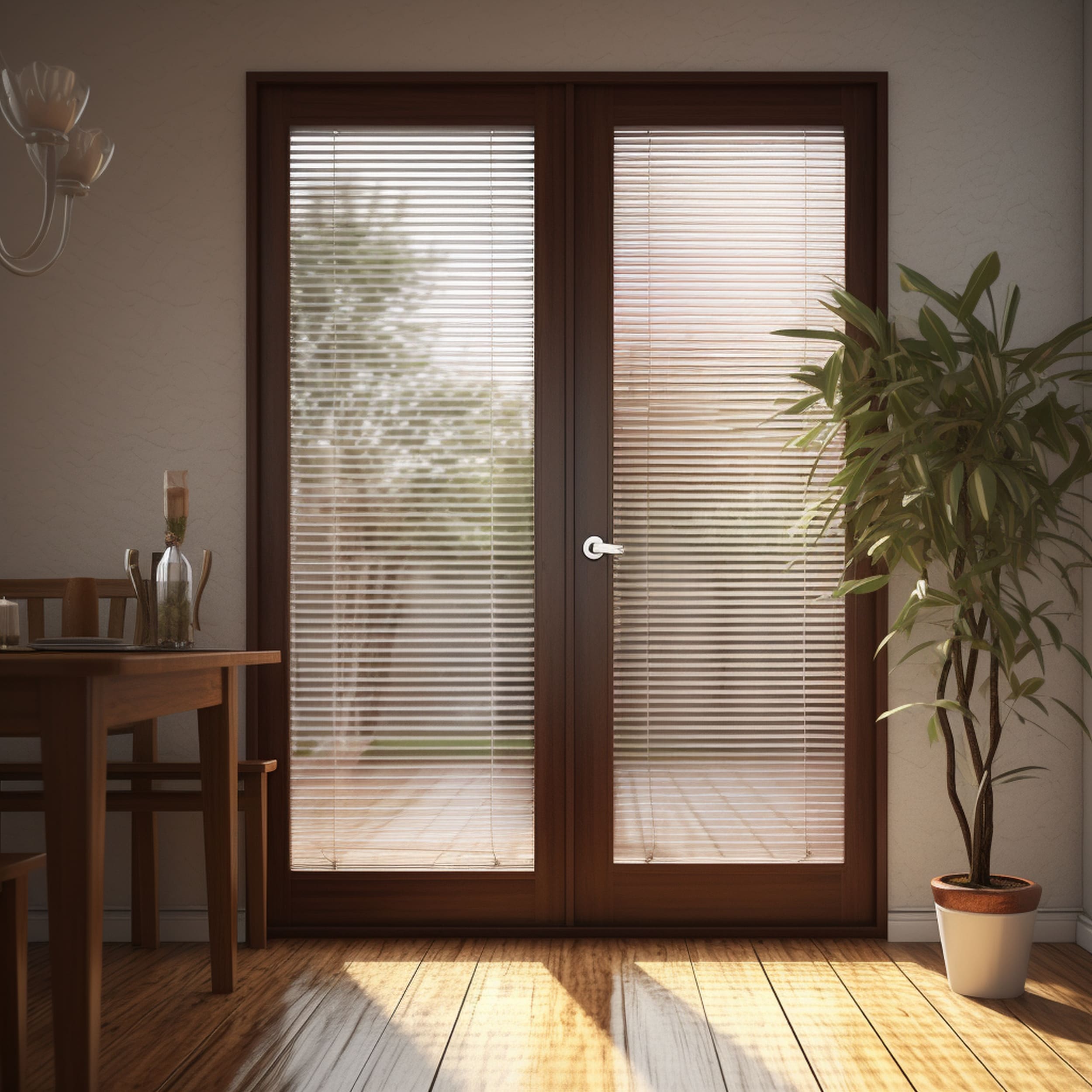 A Set of Glass Doors With Blinds