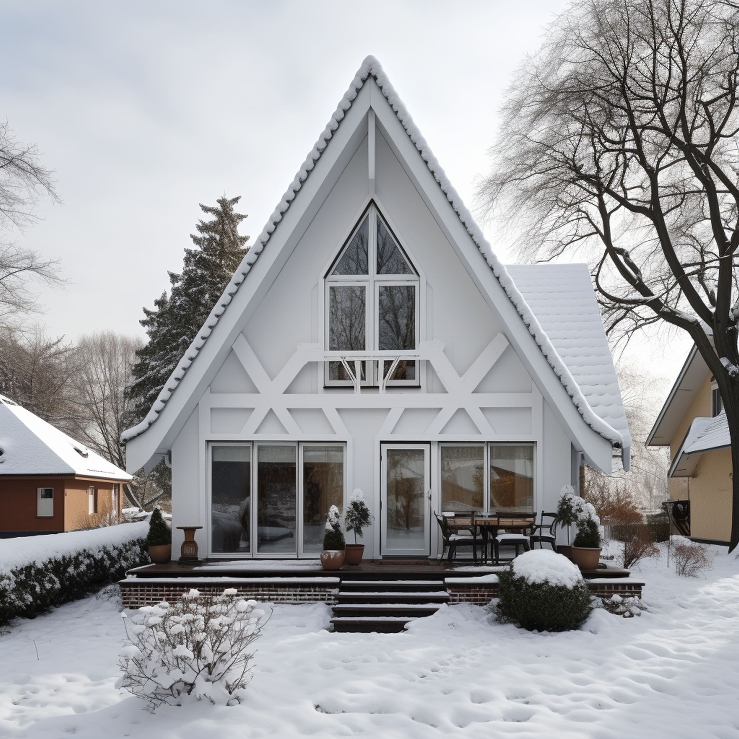 A White House With a Double Pitch Roof