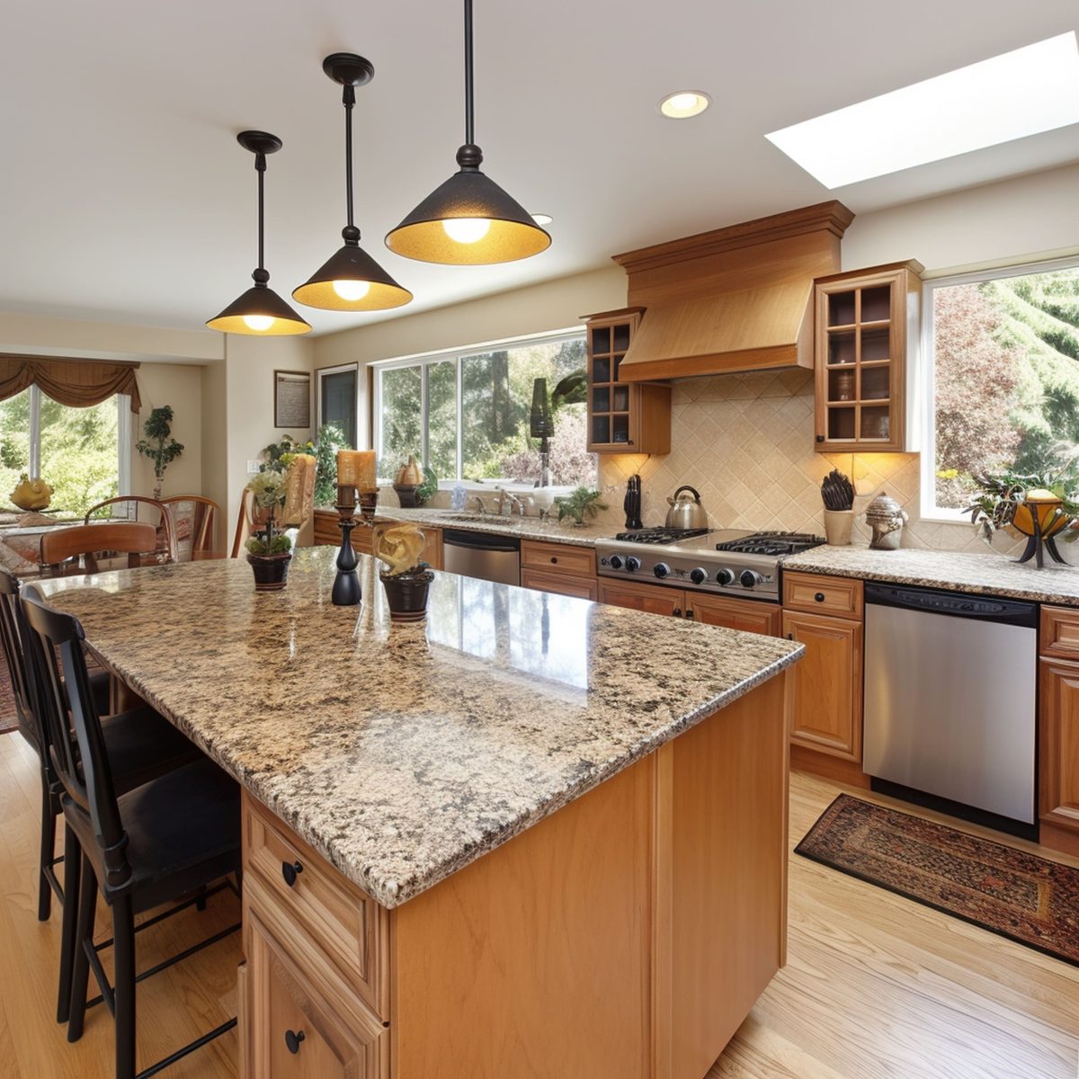 A Traditional Kitchen Featuring Santa Cecilia Granite Countertops