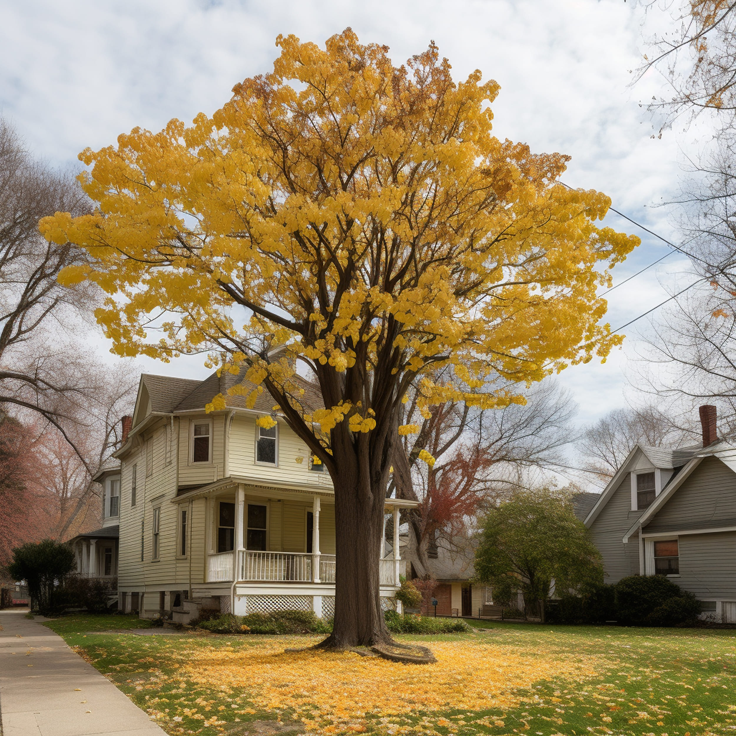 A Tulip Poplar Tree in a Yard