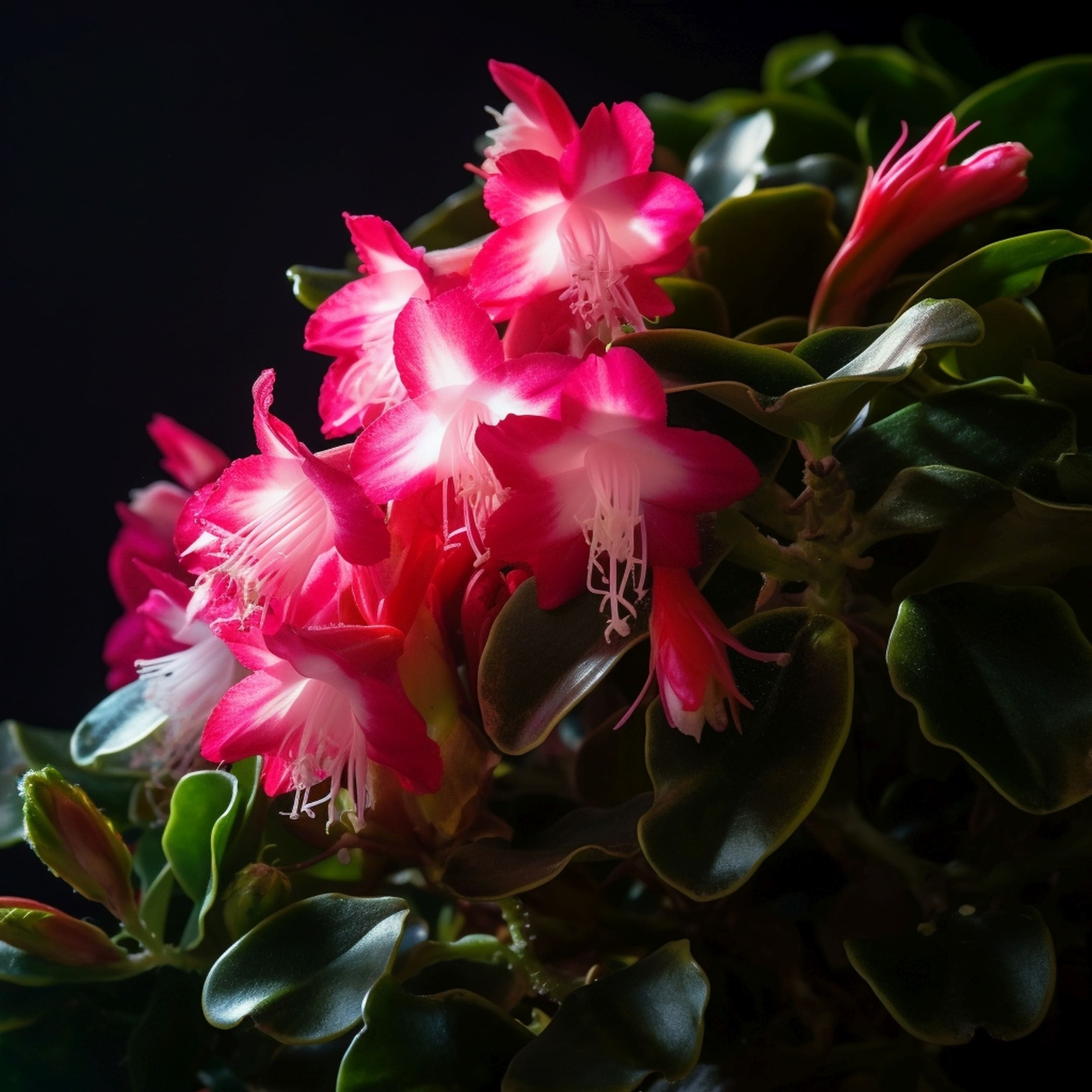 Close Up of a Christmas Cactus Plant in Bloom