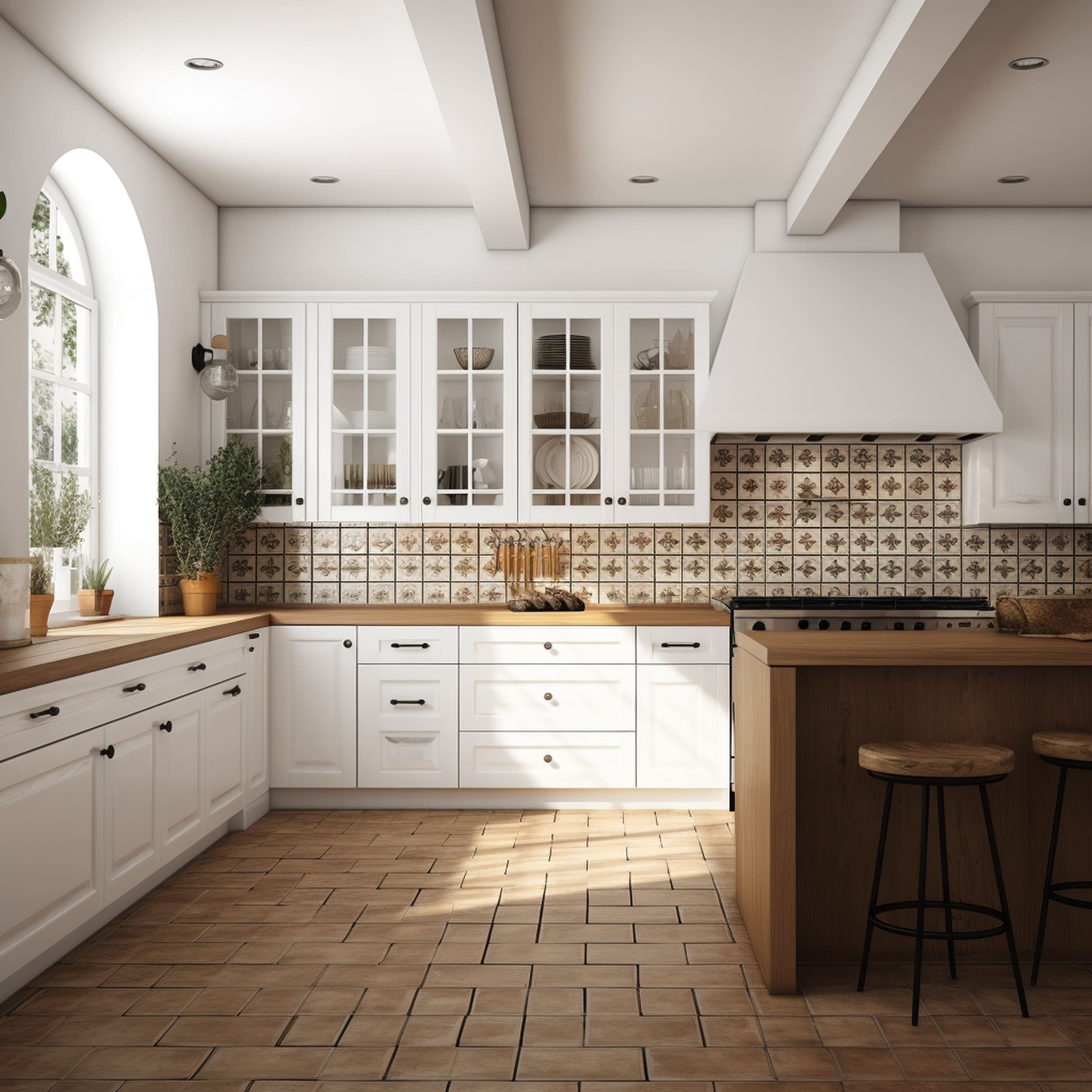 A Kitchen With Unique Repeating Backsplash Patterns