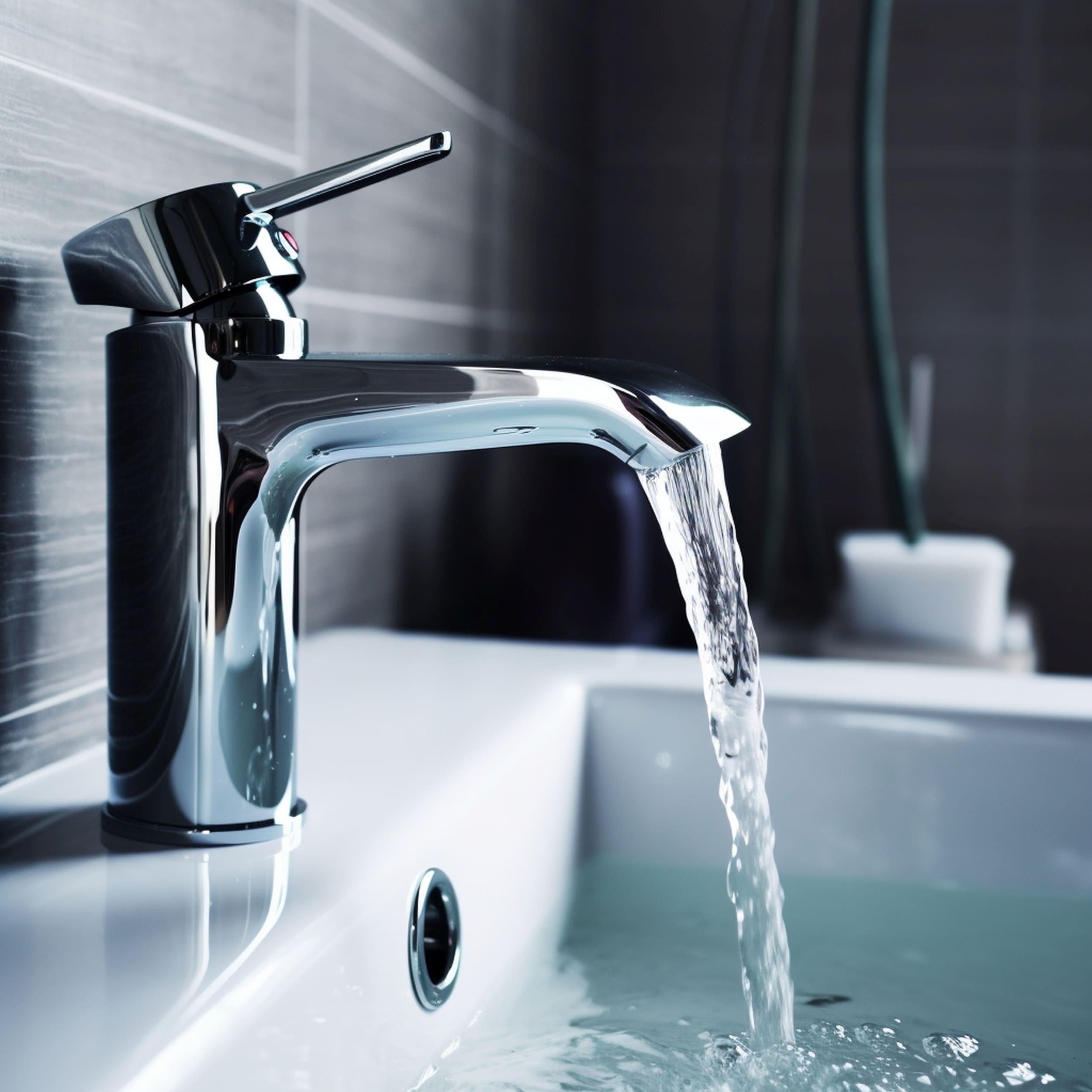 Open Bathroom Faucet Allowing Water to Flow in a Sink Filled With Water