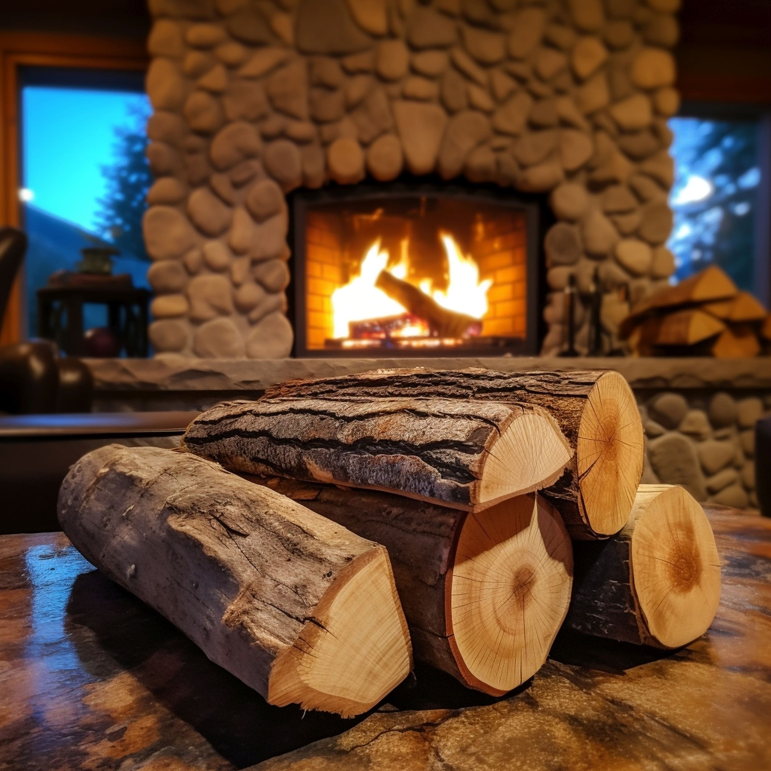 Pile of Douglas Fir Firewood Sitting Next to a Fireplace