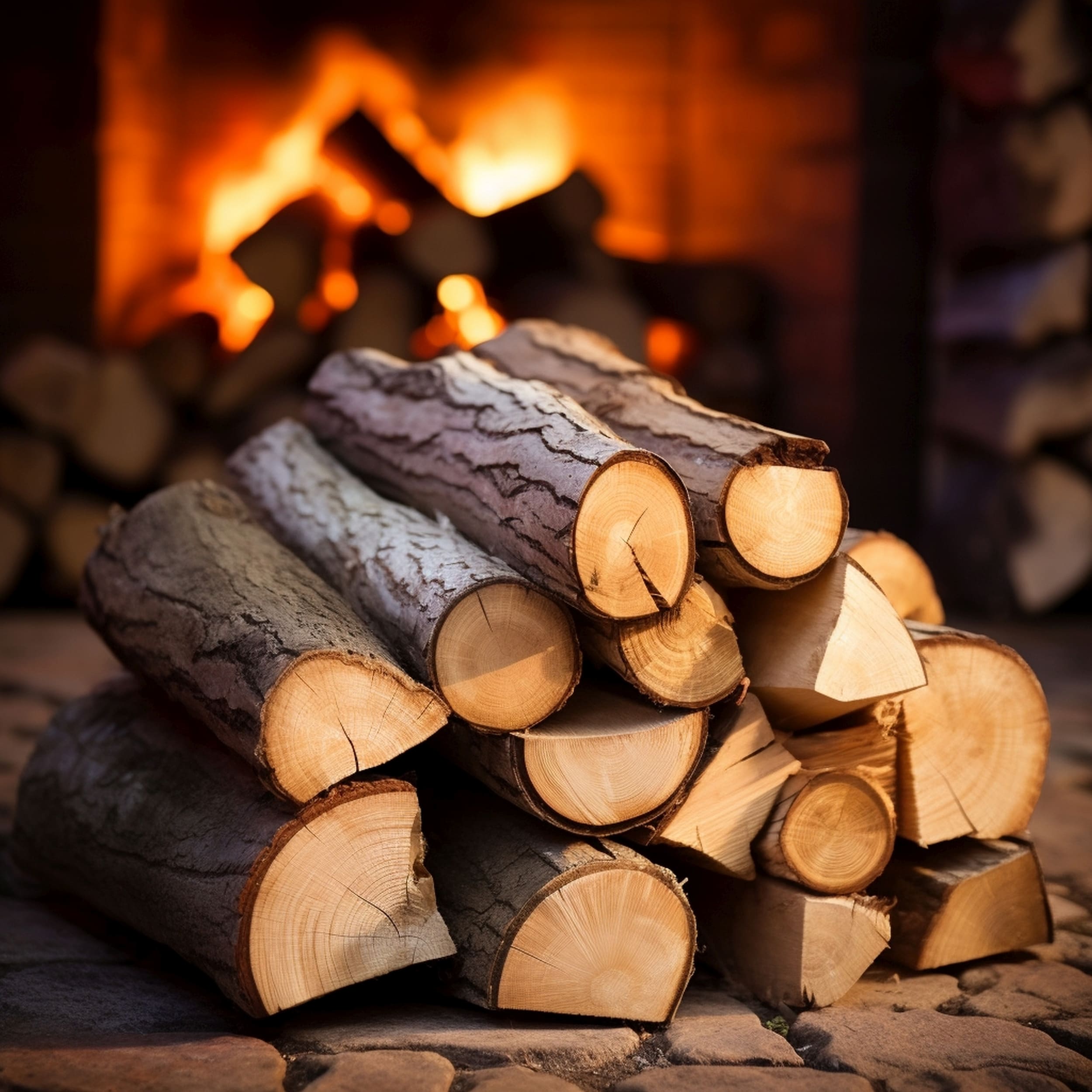 Pile of Ash Firewood Sitting Next to a Fireplace