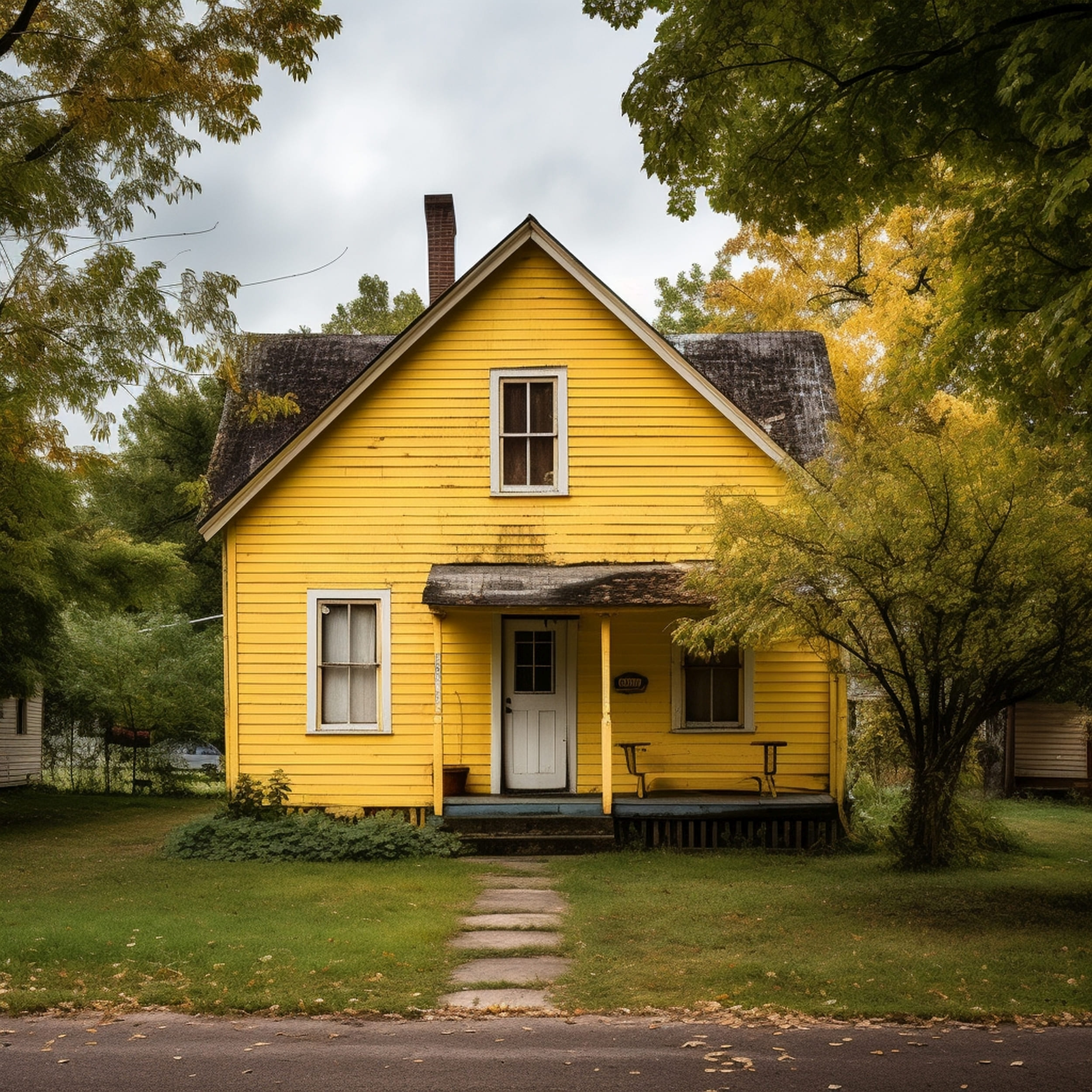 Classic House With Yellow Siding And a White Front Door
