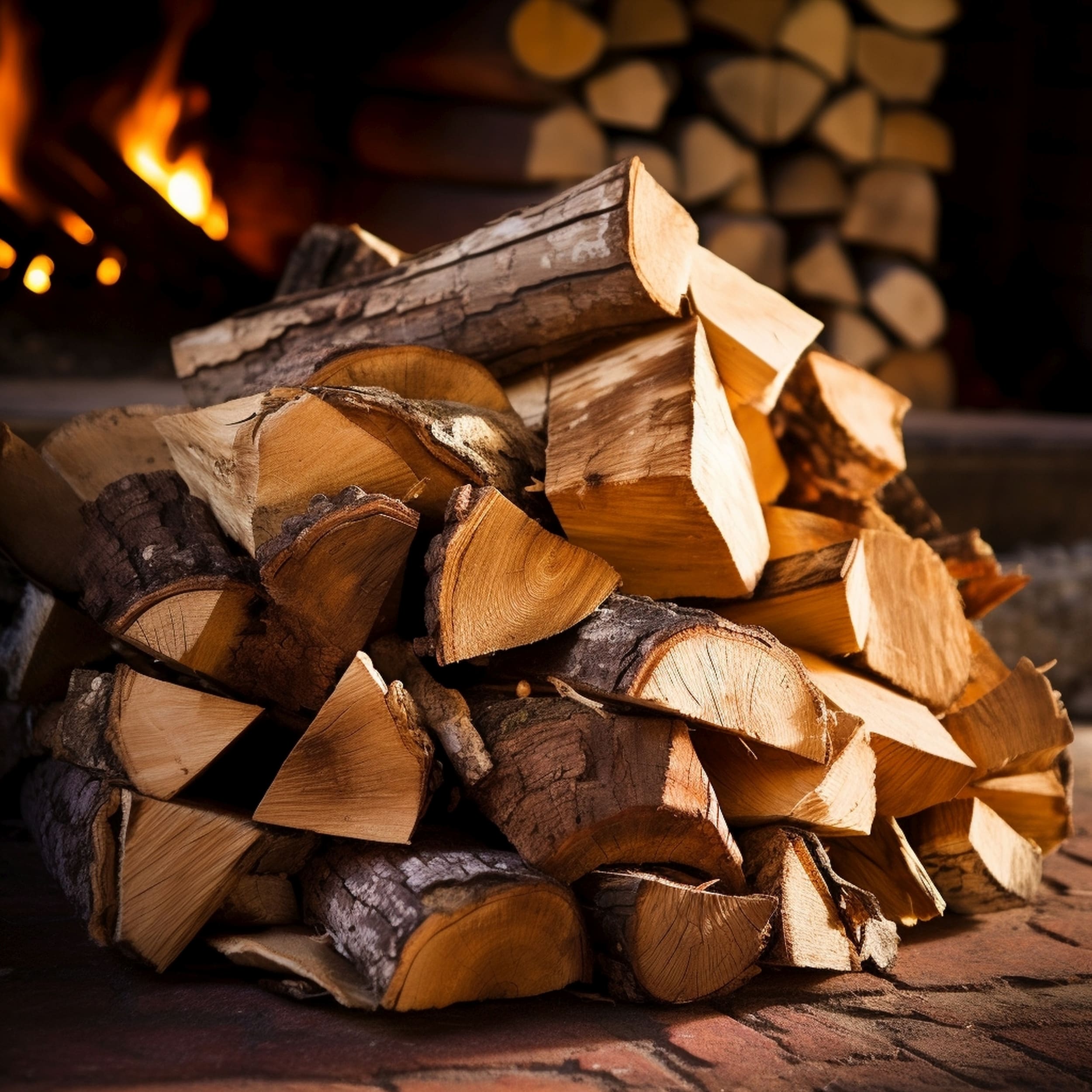 Pile of Hickory Firewood Sitting Next to a Fireplace
