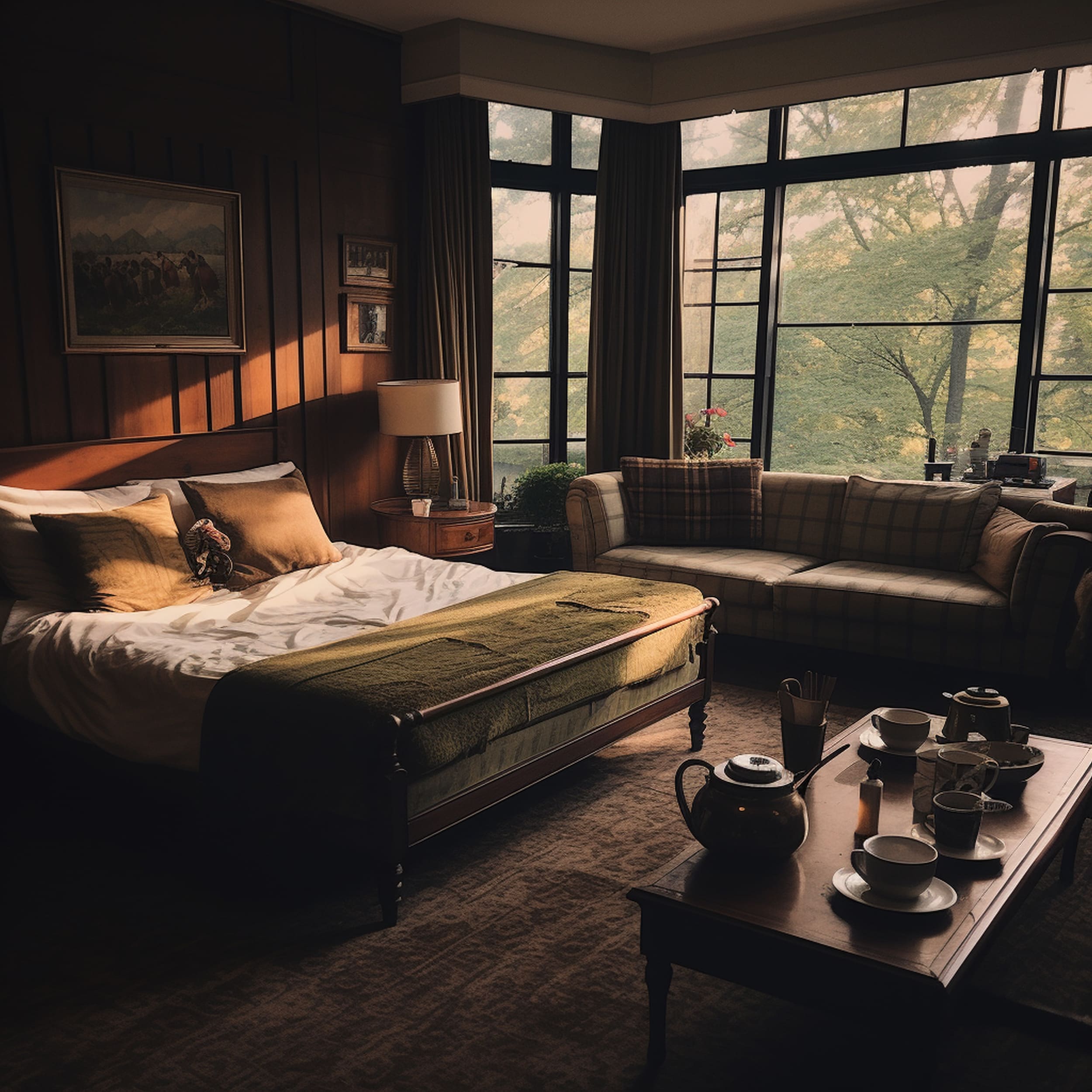 A Bedroom With a Traditional Couch and Coffee Table