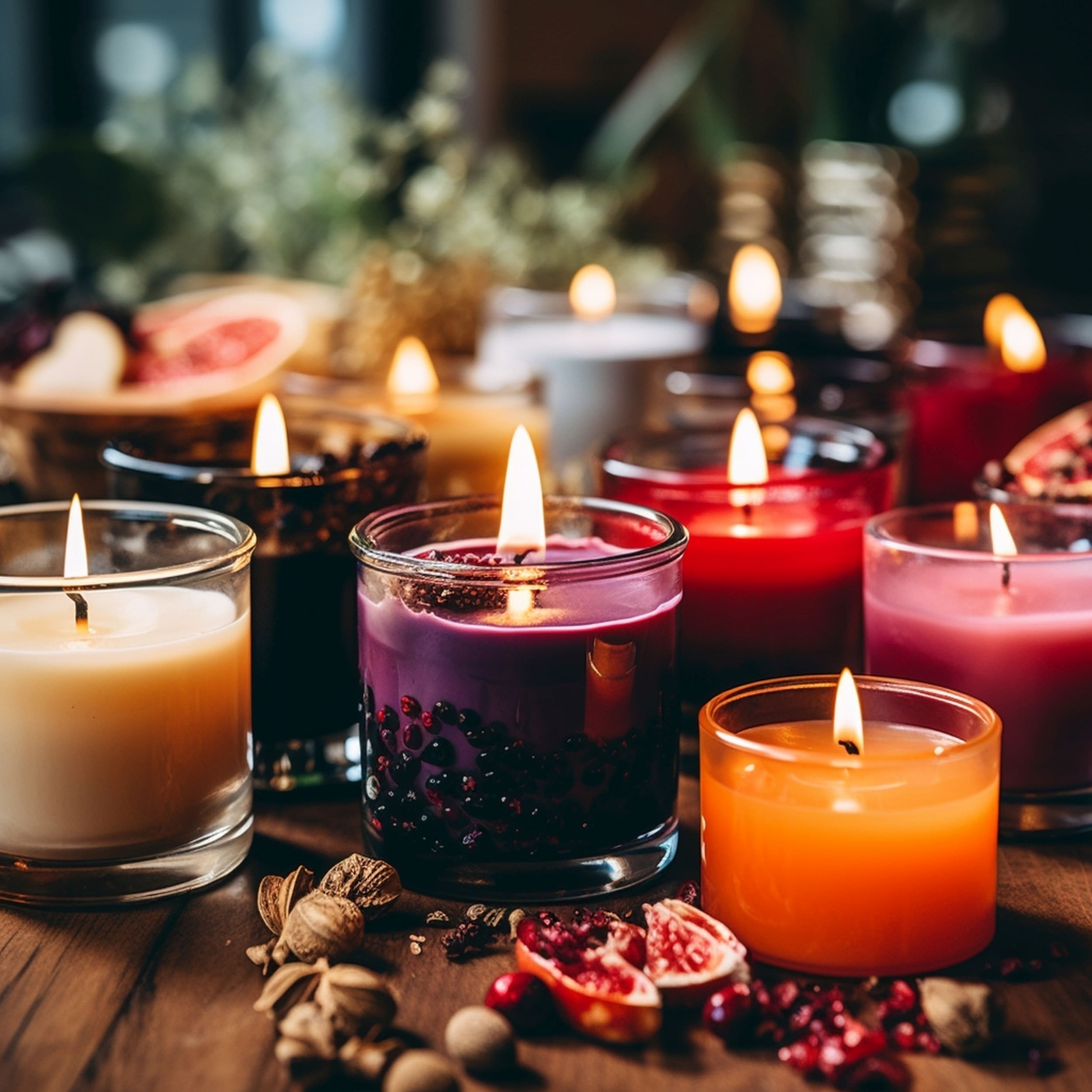 A Set of Multiple Scented Candles in Different Sizes and Flavors
