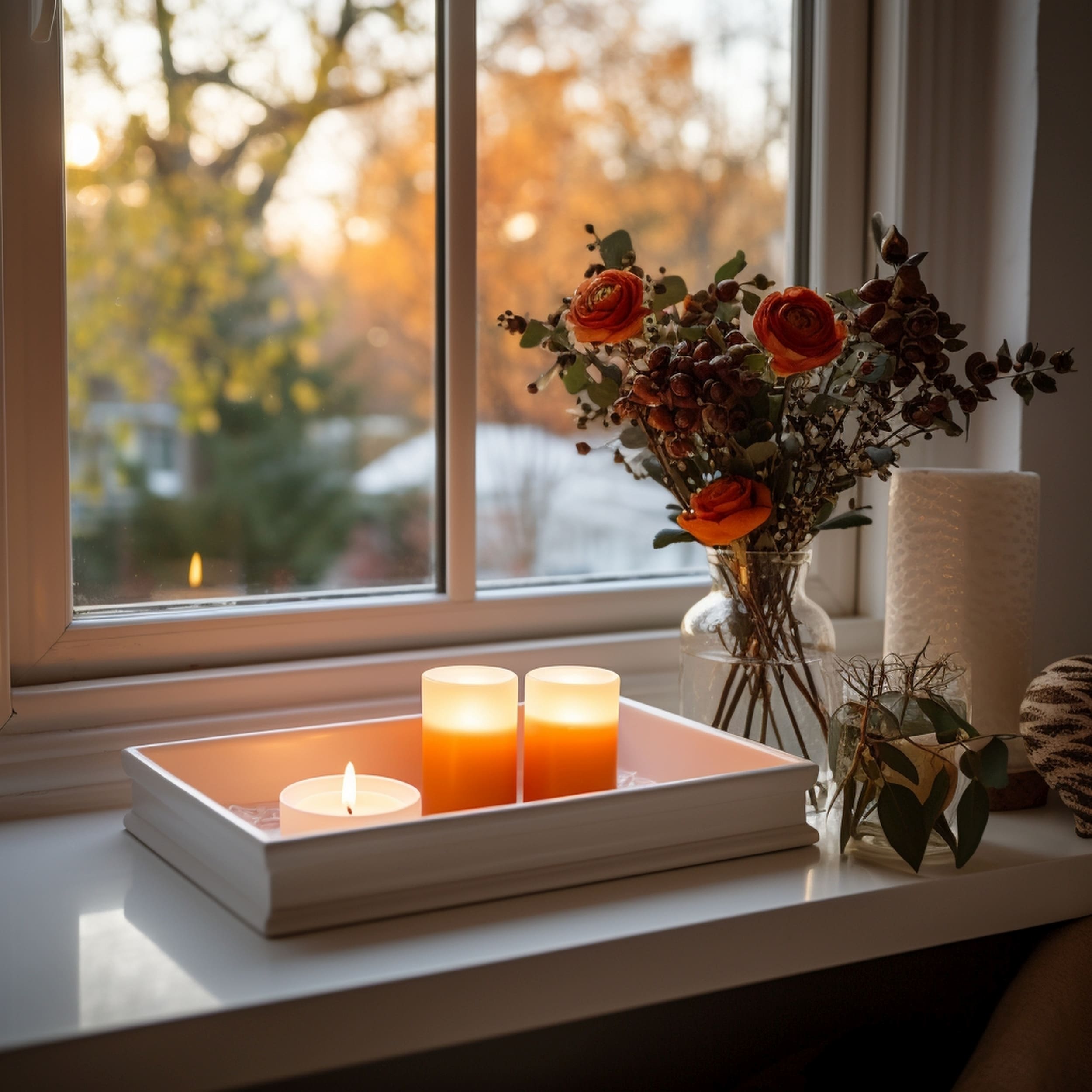 Scented Candles on a White Tray Sitting Exposed to Sunlight