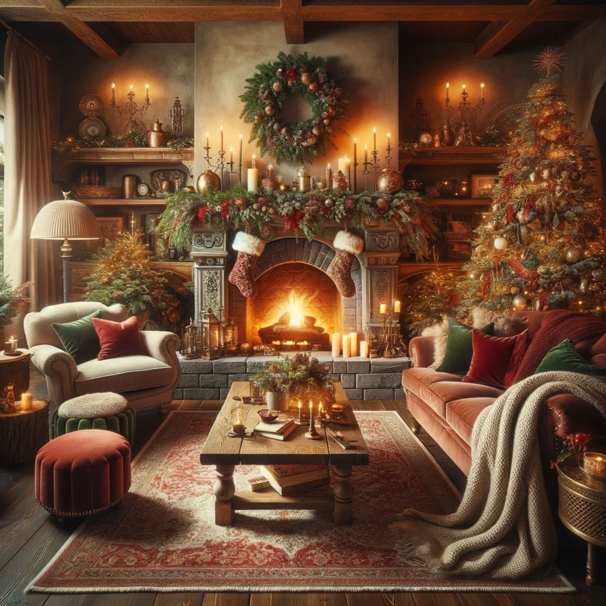 Cozy Christmas Decorated Living Room With Christmas Tree in the Corner