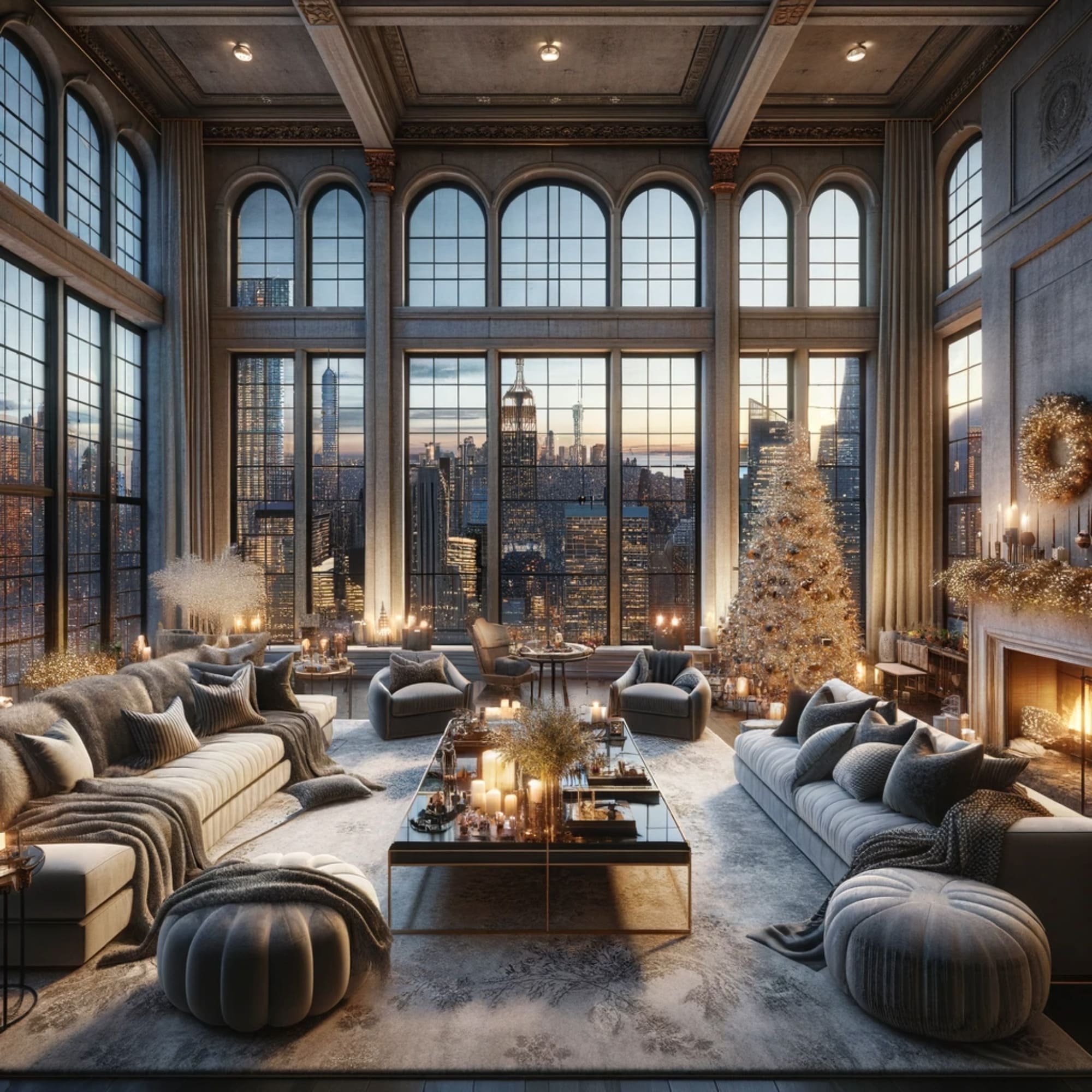 New York Penthouse Decorated for a Silver Christmas