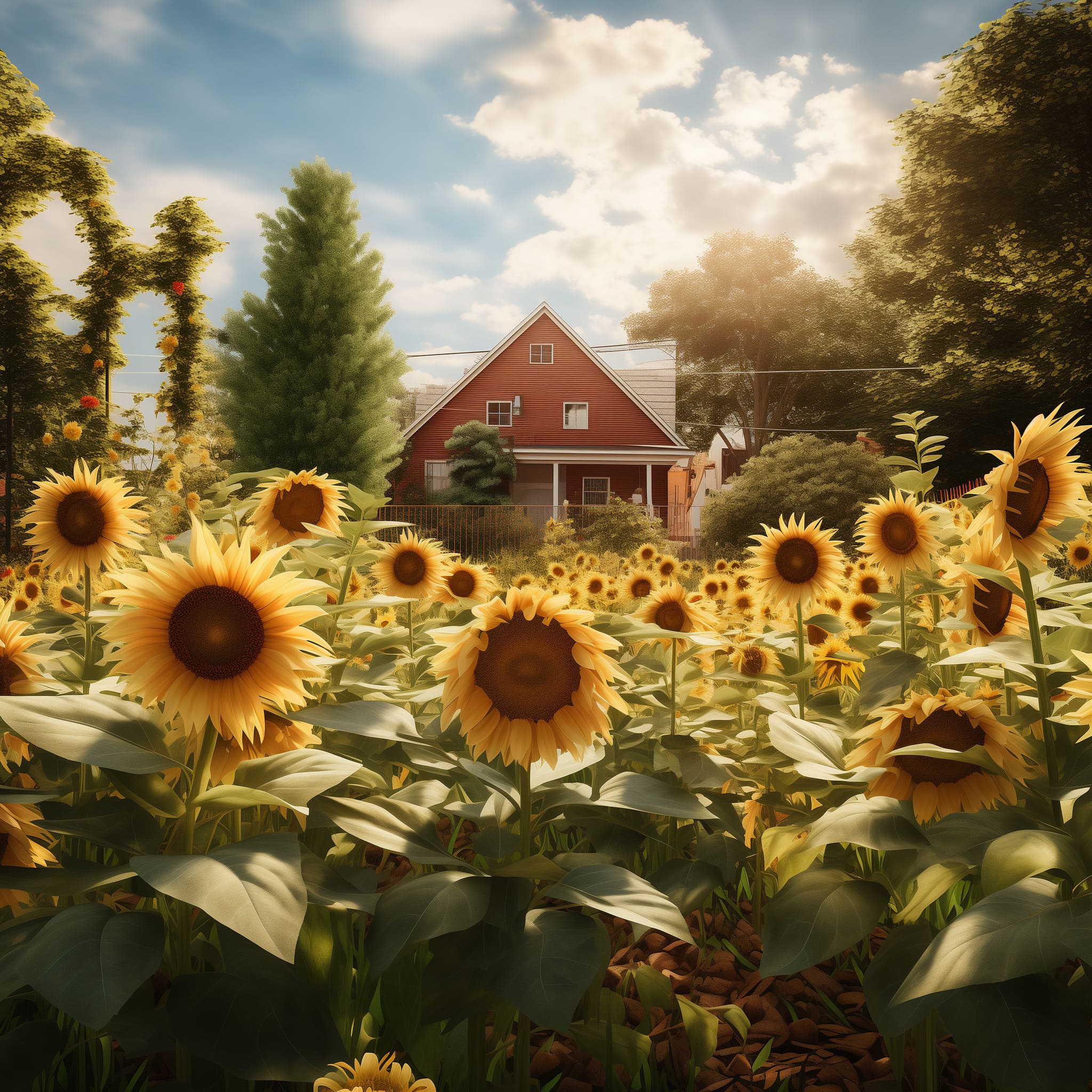 Sunflowers in Front of a Home