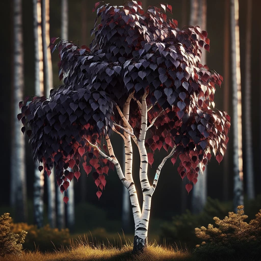 Birch Tree With Dark Foliage