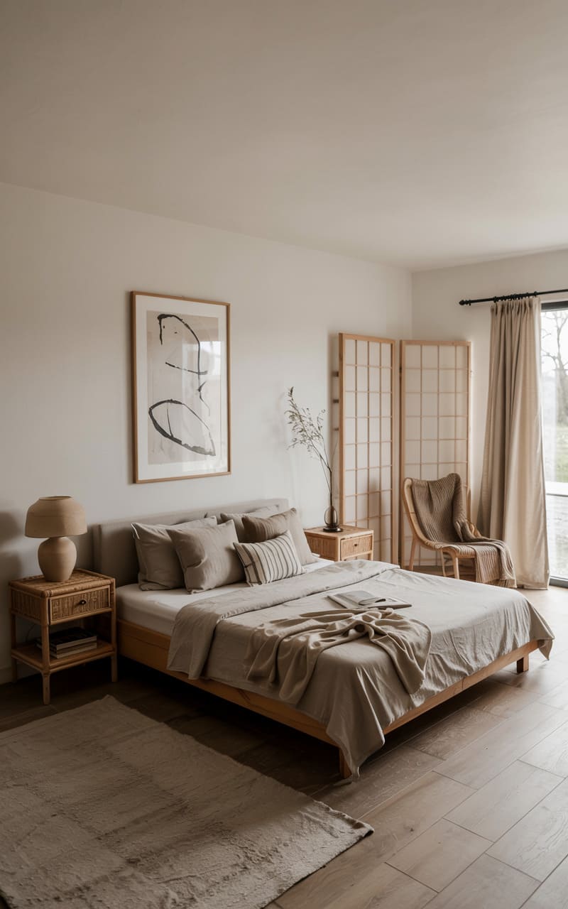 Serene Scandinavian Bedroom with Japandi Fusion Elements