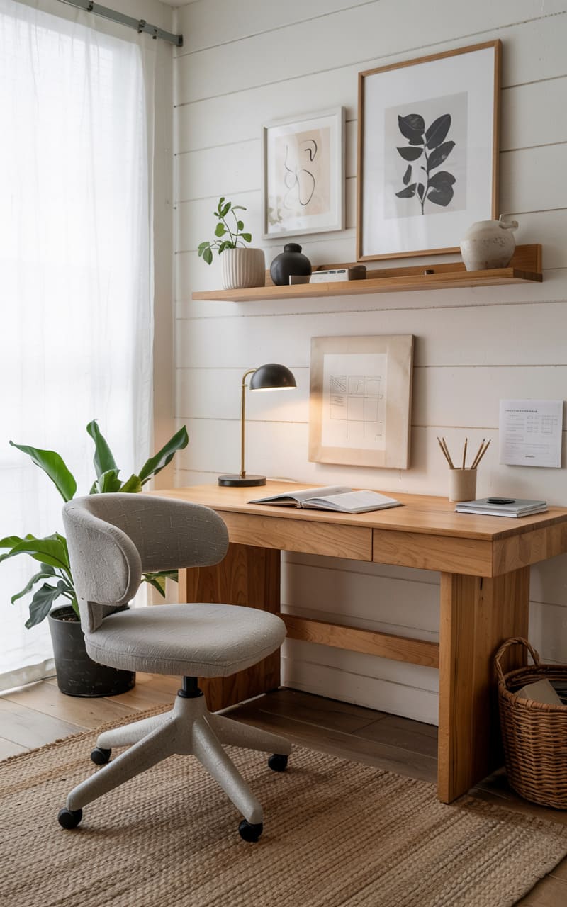Scandinavian Home Office with Warm, Organic Accents