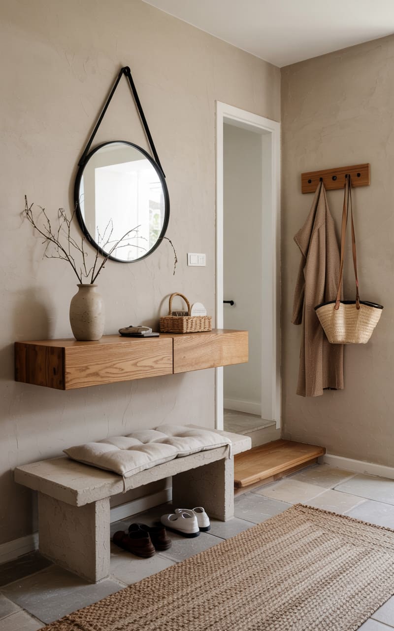 Scandinavian Entryway with Natural Stone and Oak Elements