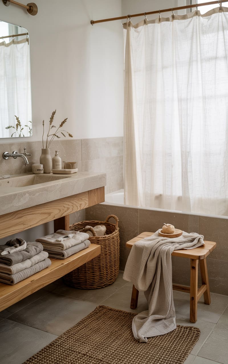 Scandinavian Bathroom with Plush Terry Cotton and Linen Blends