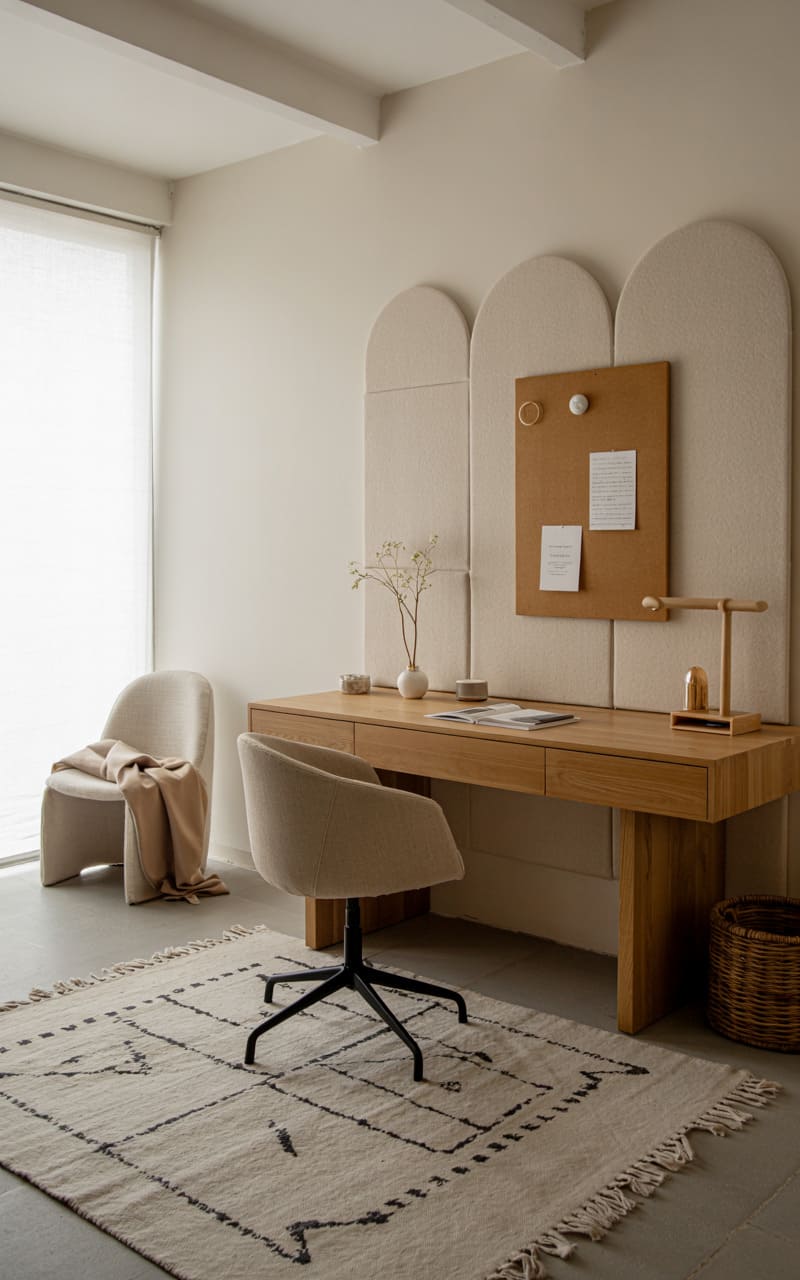 Scandinavian Office Space with Felt and Linen Acoustic Panels