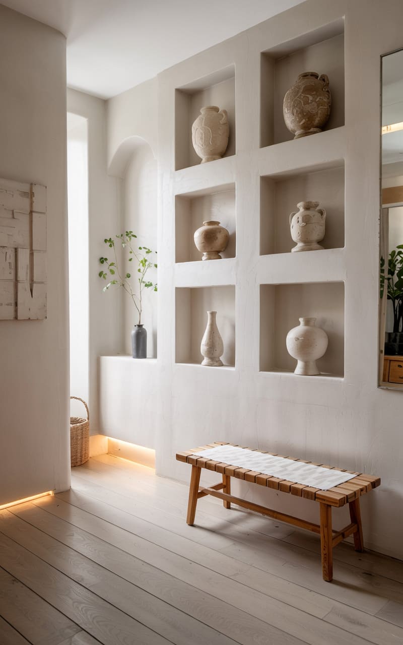 Scandinavian Hallway with Built-In Niches and Soft Indirect Lighting