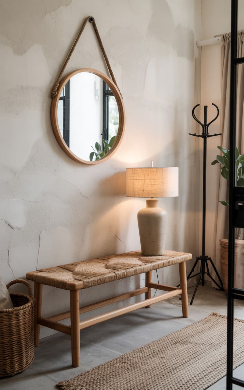 Entryway with a Hand-Textured Plaster Wall in Off-White