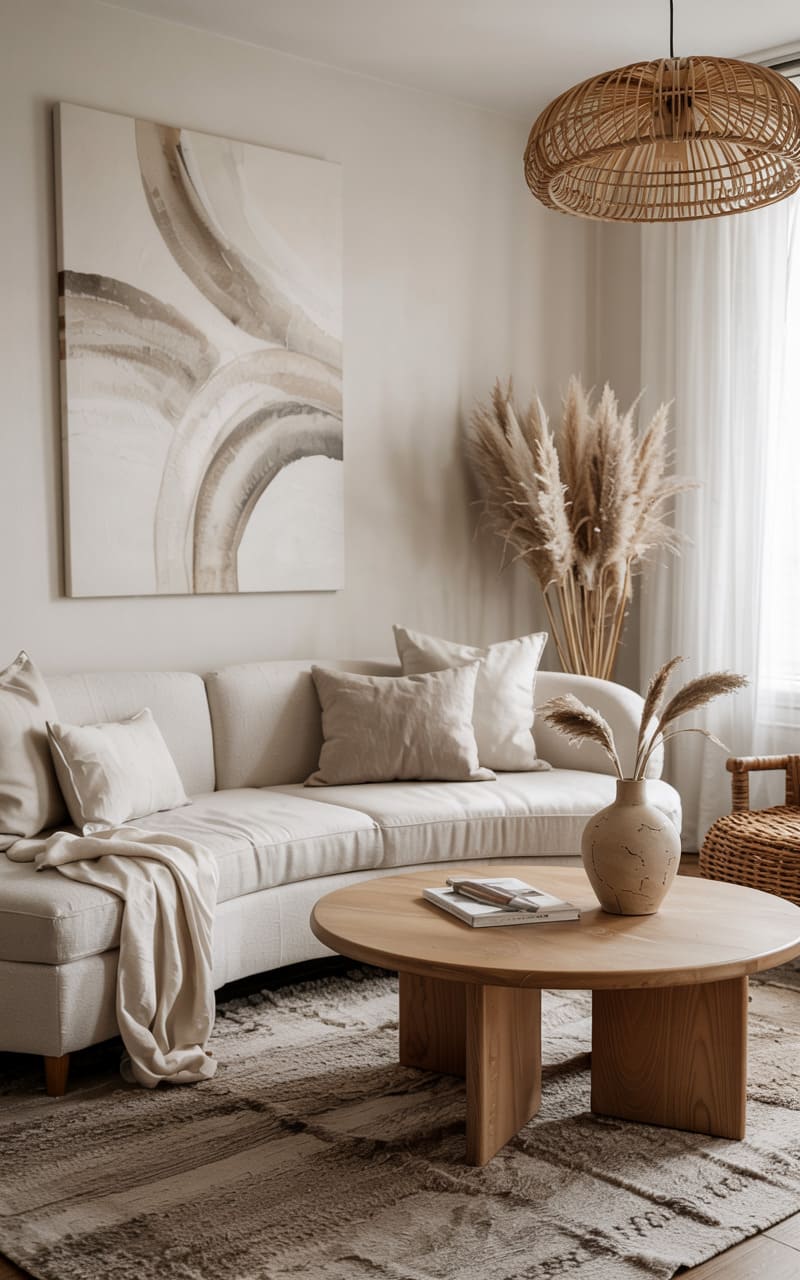 Minimalist Living Room with a Neutral Color Palette and Organic Shapes