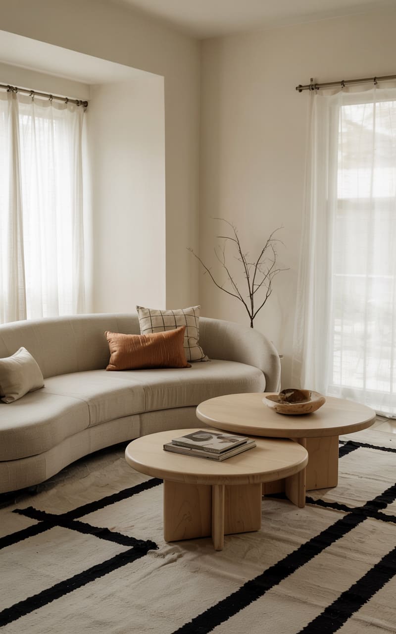 Living Room with a Statement Sofa and Monochrome Decor