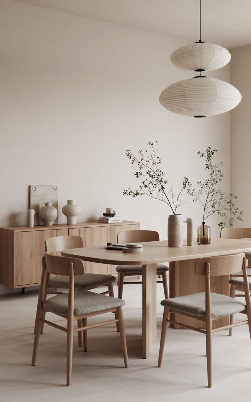 Dining Room with a Japandi Fusion and Minimalist Aesthetic