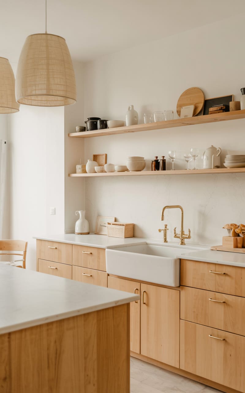 Kitchen with Light Wood Cabinetry and a White Quartz Countertop