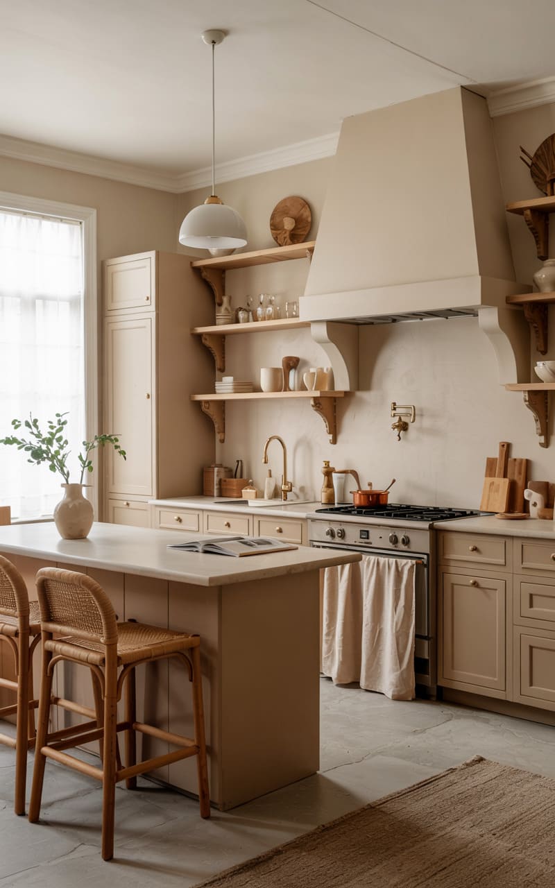 Kitchen with a Warm, Earthy Color Scheme and Natural Wood Accents