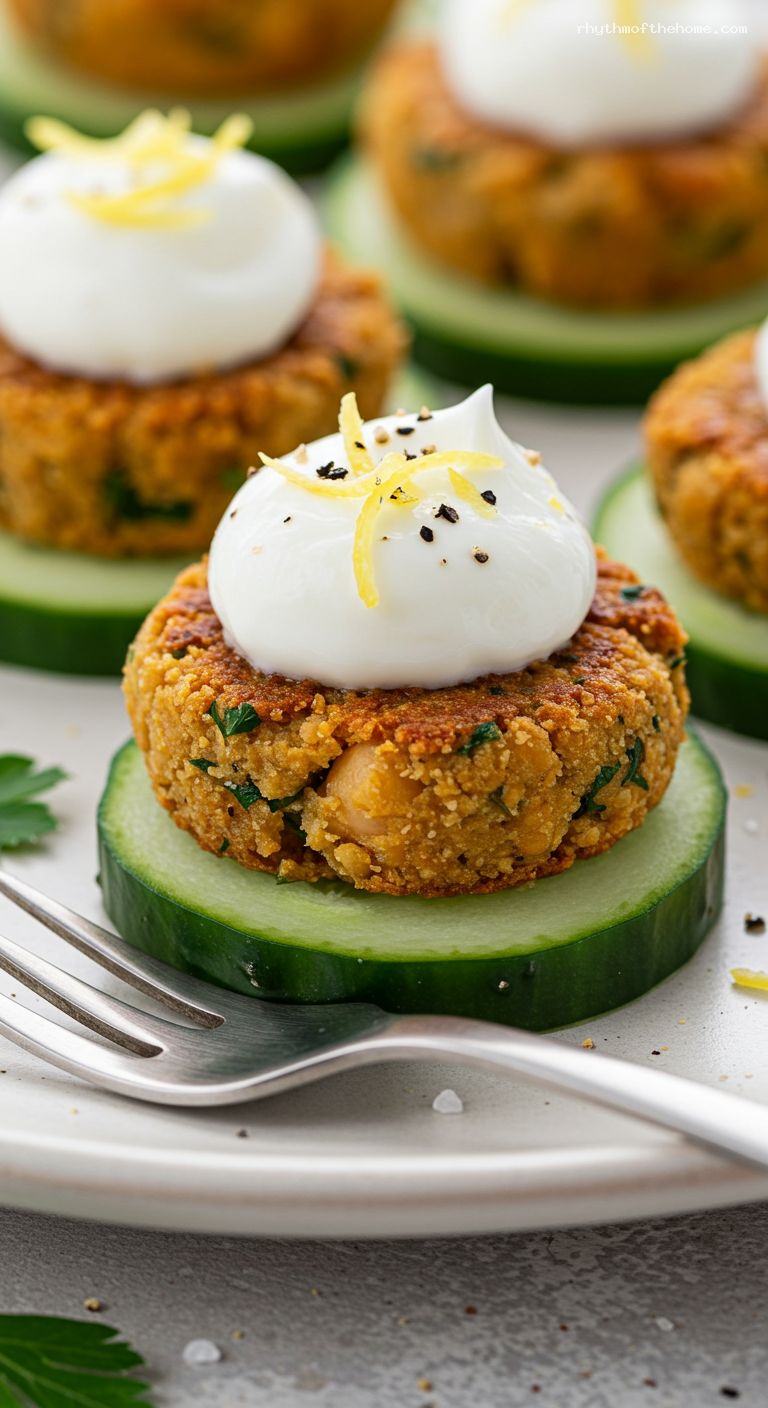 Air-Fryer Smashed Chickpea Bites with Yogurt – Closeup