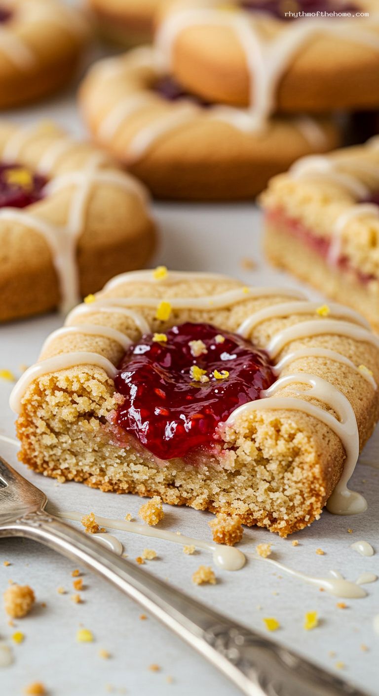 Almond Thumbprint Jam Bars with Lemon Glaze – Closeup