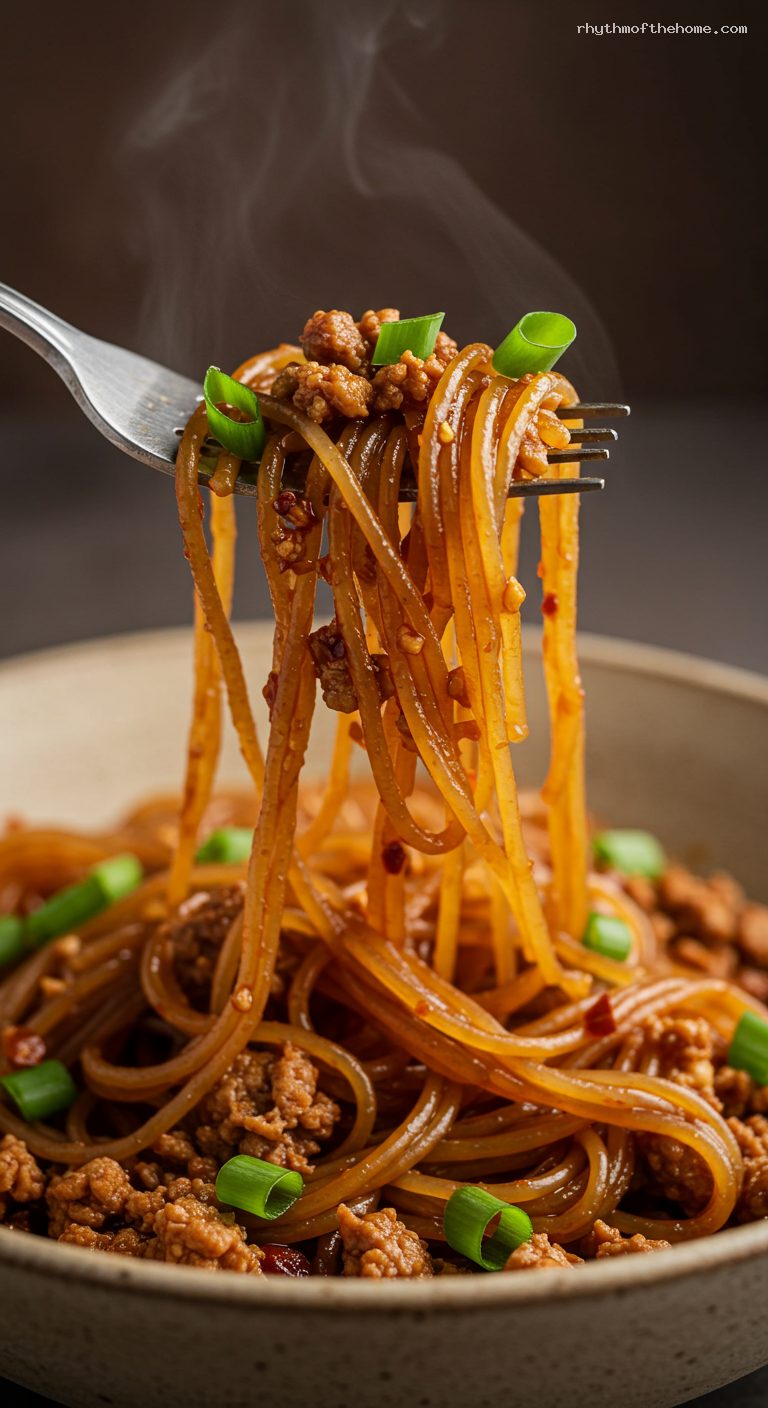 Ants Climbing a Tree with Spicy Pork Noodles – Closeup
