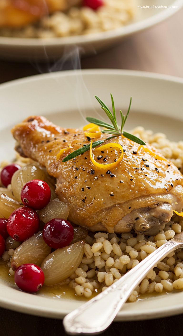 Apple Cider Braised Chicken with Cranberries and Rosemary – Closeup