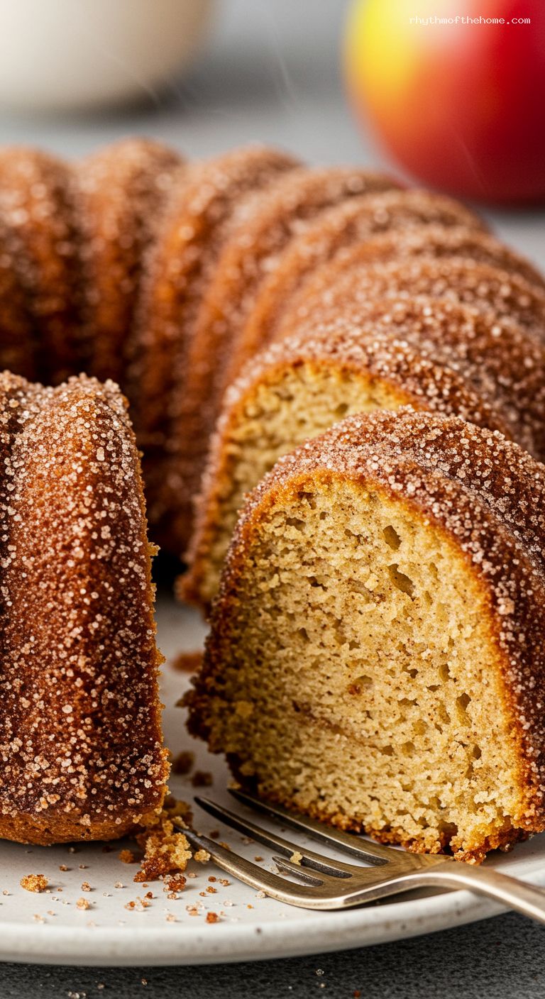 Apple Cider Donut Bundt Cake with Cinnamon Sugar – Closeup