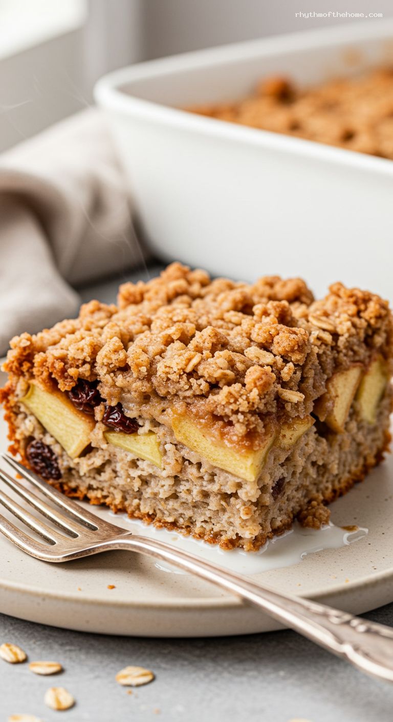 Apple Cinnamon Baked Oats with Oat-Streusel Top – Closeup