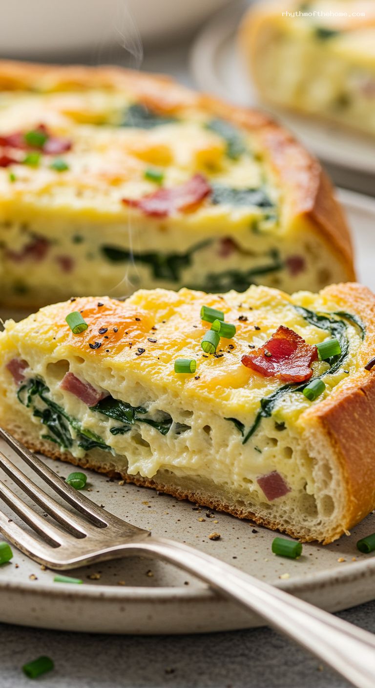 Baked Egg Boats with Bacon, Spinach, and Gruyère – Closeup