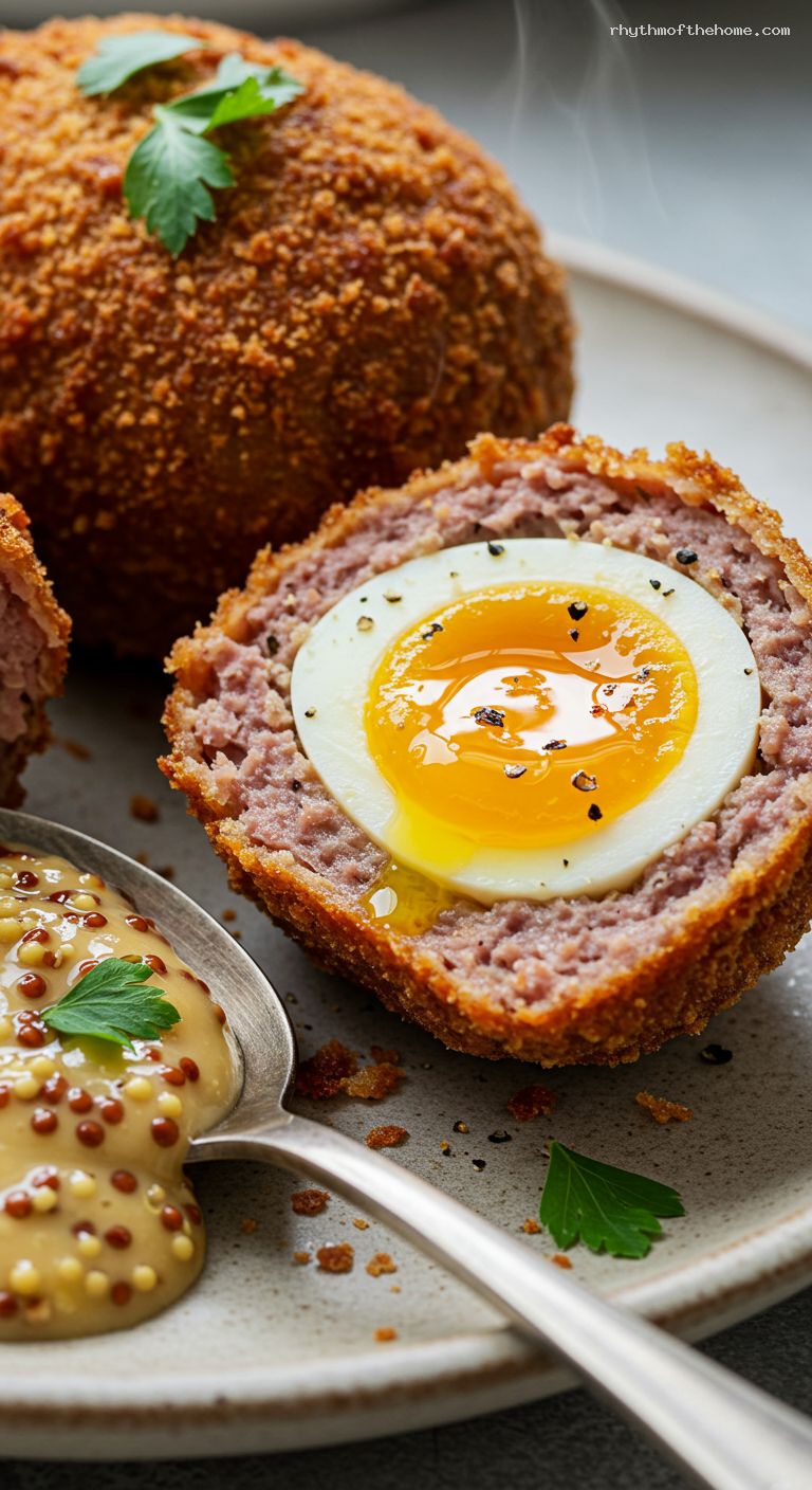 Baked Scotch Eggs with Mustard-Maple Dip – Closeup