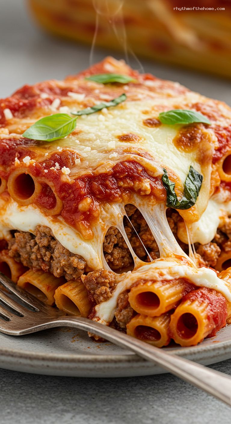 Baked Ziti with Italian Sausage and Ricotta – Closeup